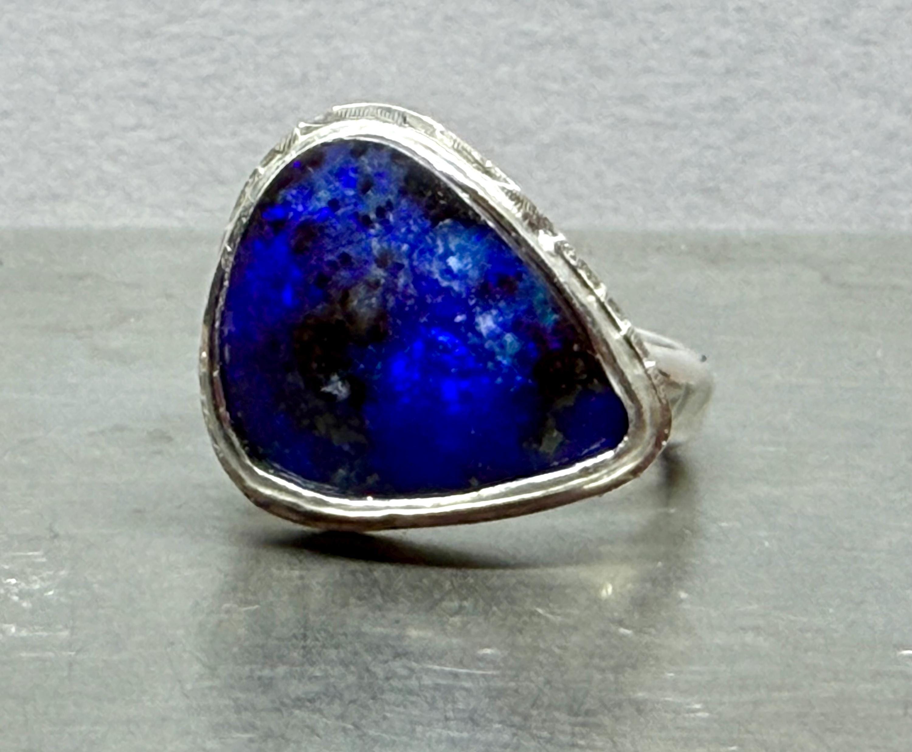Boulder Opal Statement Ring, Royal Blue Sterling Silver, Size 8