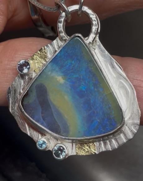Boulder Opal Necklace: Sterling Silver, Gold, Topaz - OOAK Australian Opal