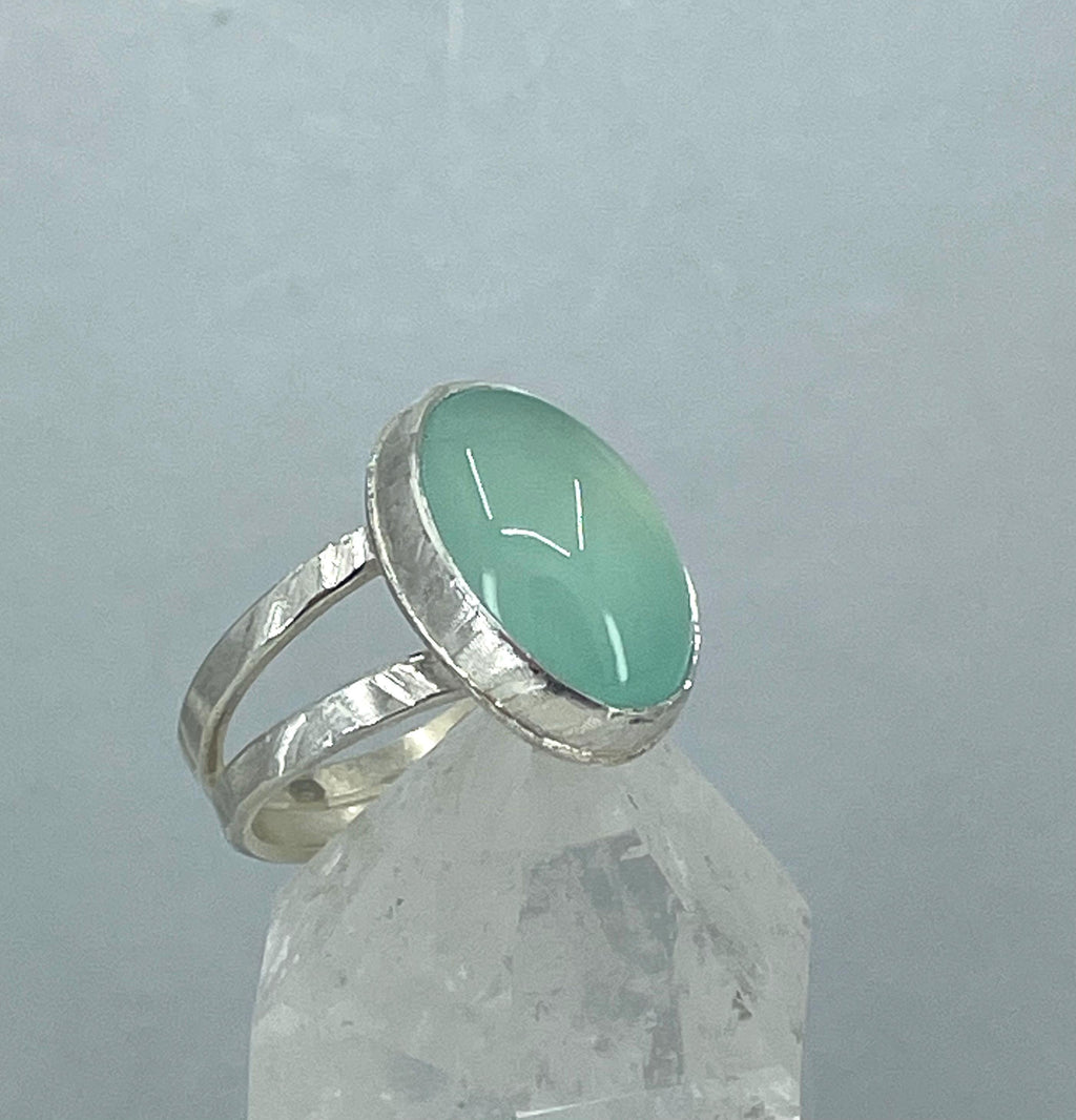 Aqua Chalcedony Statement Ring: Handmade Sterling Silver, US Size 8