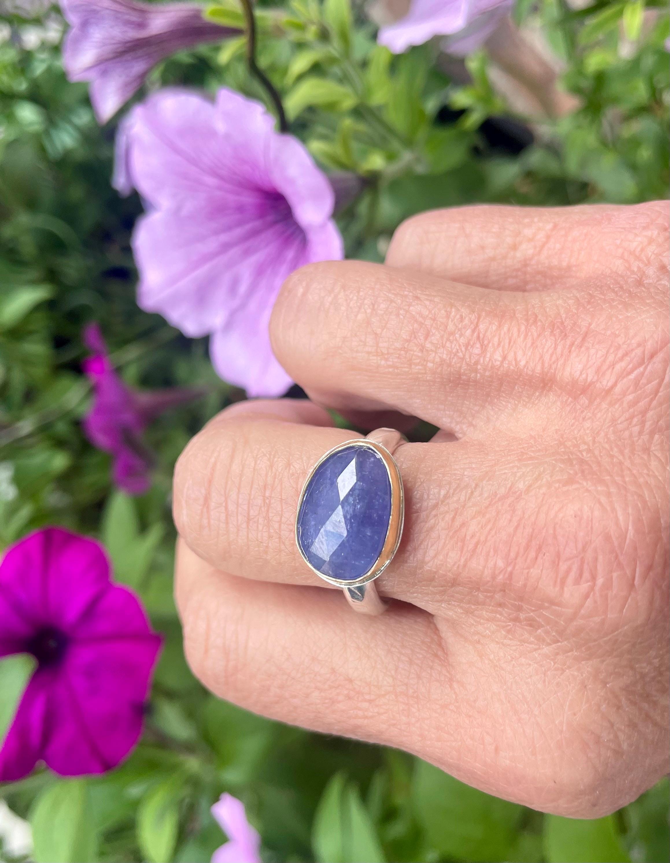 Large Rose cut Tanzanite Ring in Gold and Sterling, Statement Ring, US Size 9