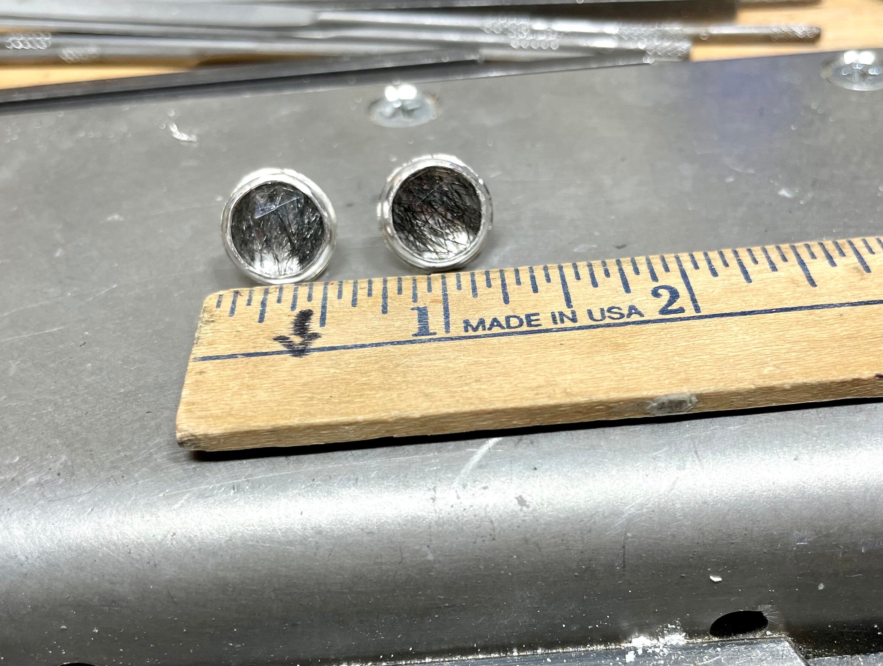 Black Tourmaline Quartz Studs: Sterling Silver Gemstone Earrings