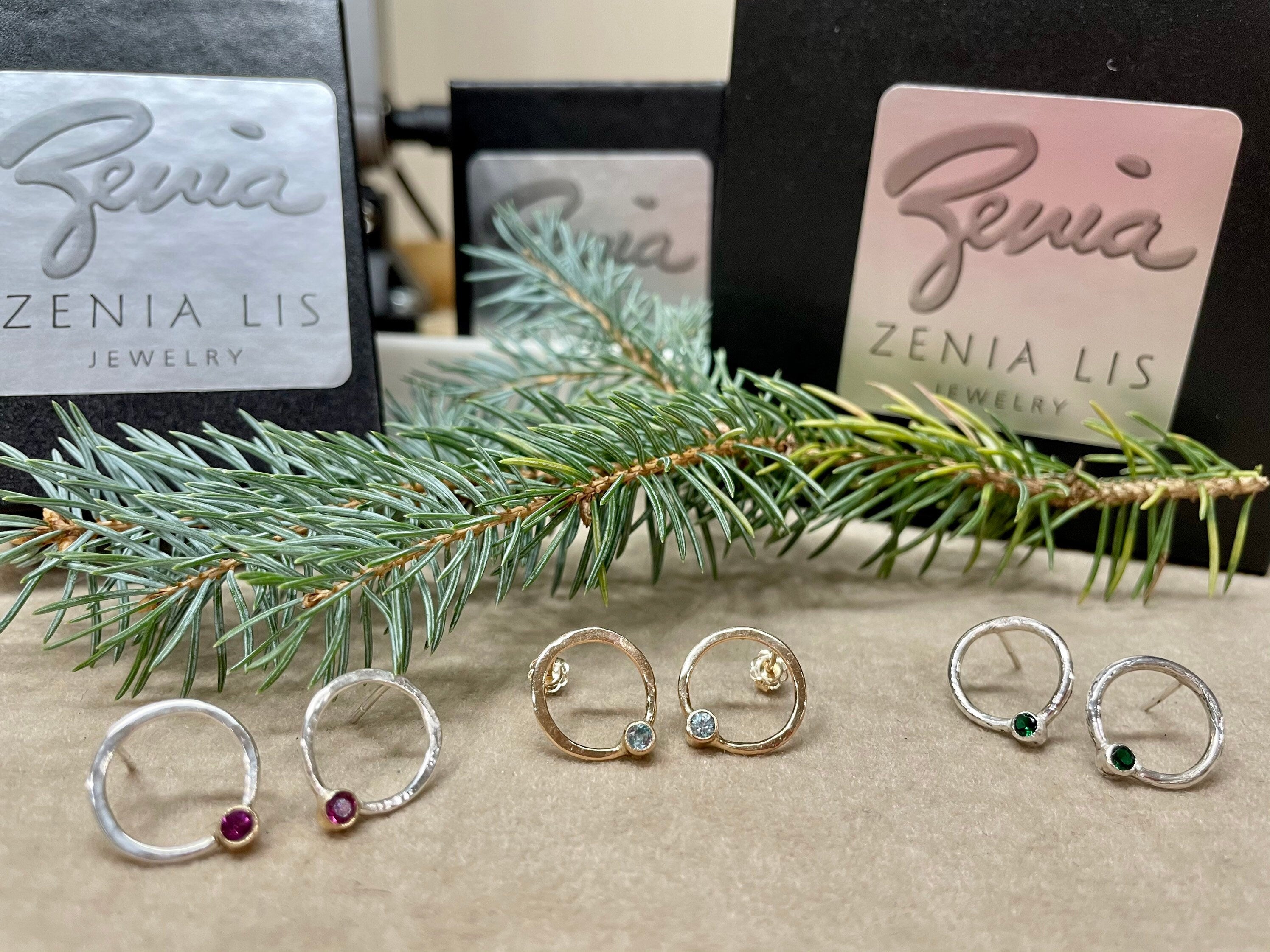 Birthstone Earrings in Sterling Silver, Handmade Post Earrings, Made to Order