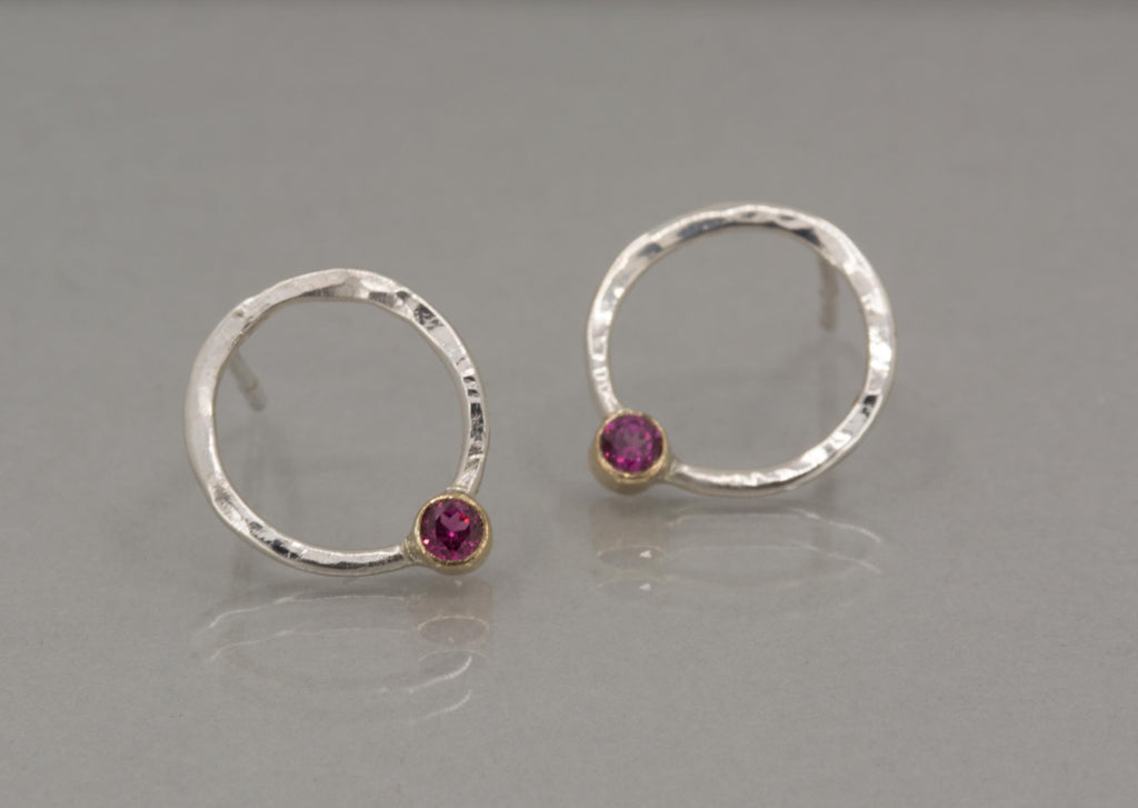 Birthstone Mixed Metal Earrings Sterling Silver and 14K Yellow Gold, Made to Order