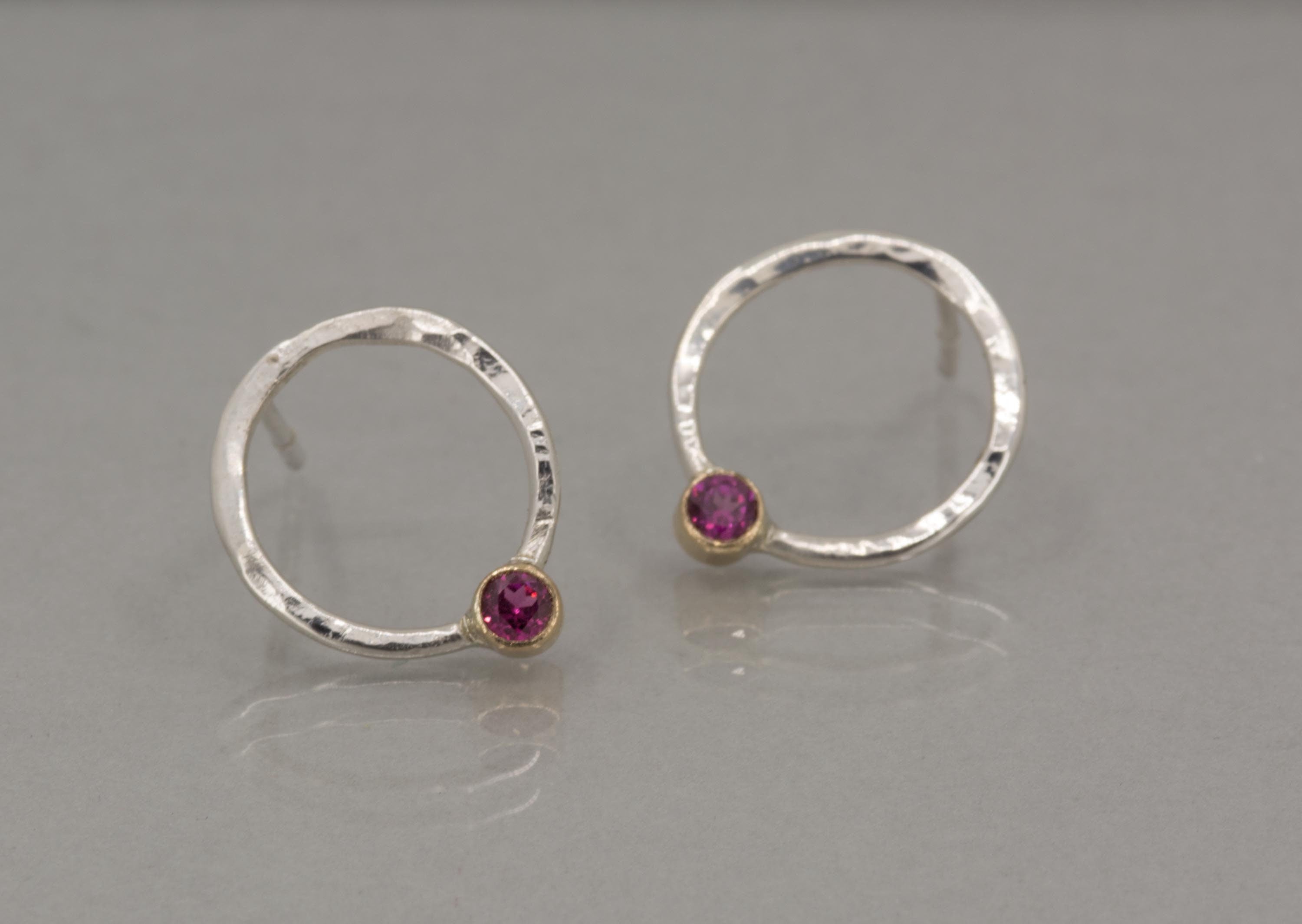 Birthstone Mixed Metal Earrings Sterling Silver and 14K Yellow Gold, Made to Order