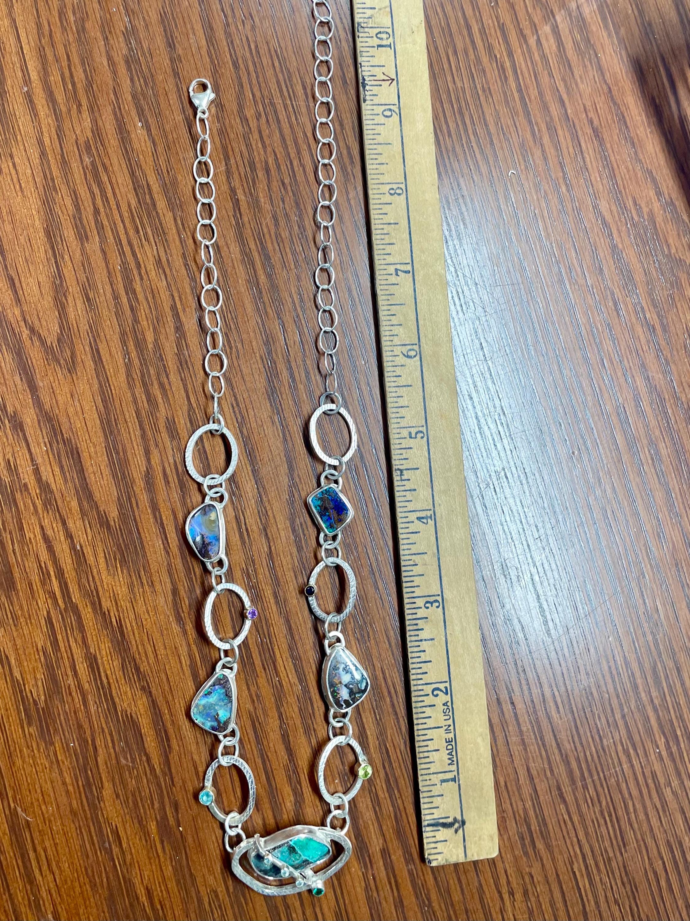 Boulder Opal Chain Link Necklace in Sterling Silver and Gold, OOAK