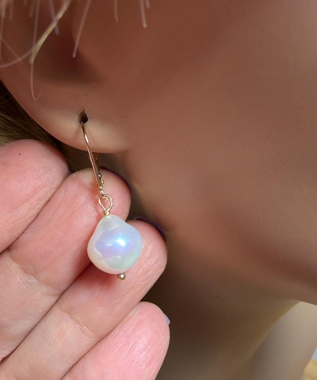 14K Gold Freshwater Pearl Dangle Earrings, OOAK Bridal Jewelry