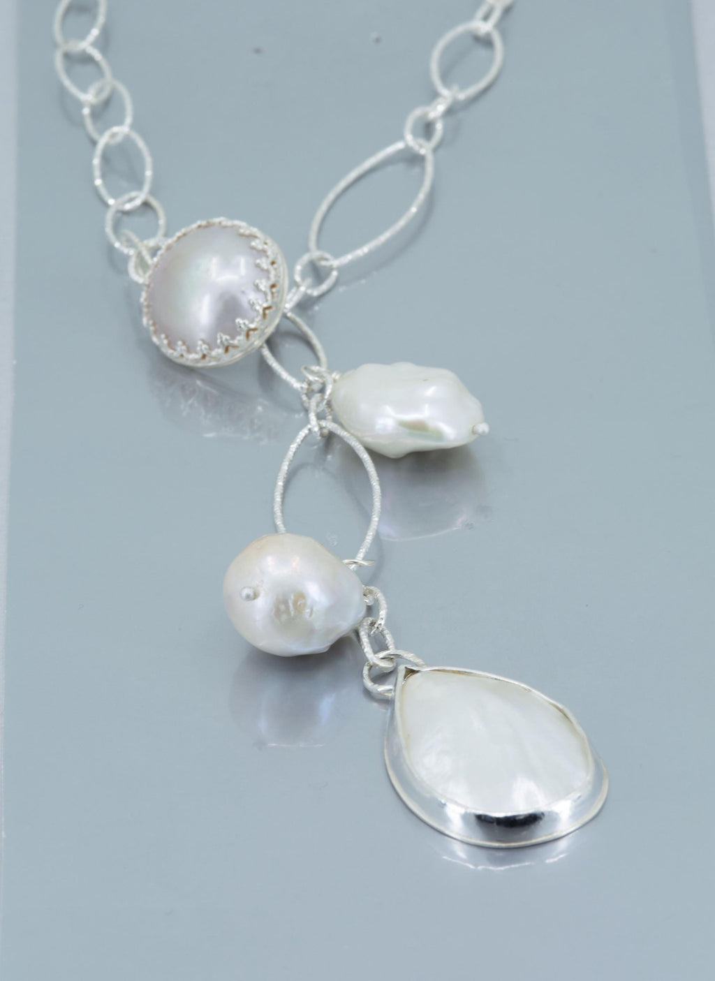 Baroque Pearl Lariat Necklace: Sterling Silver Chain, Adjustable OOAK