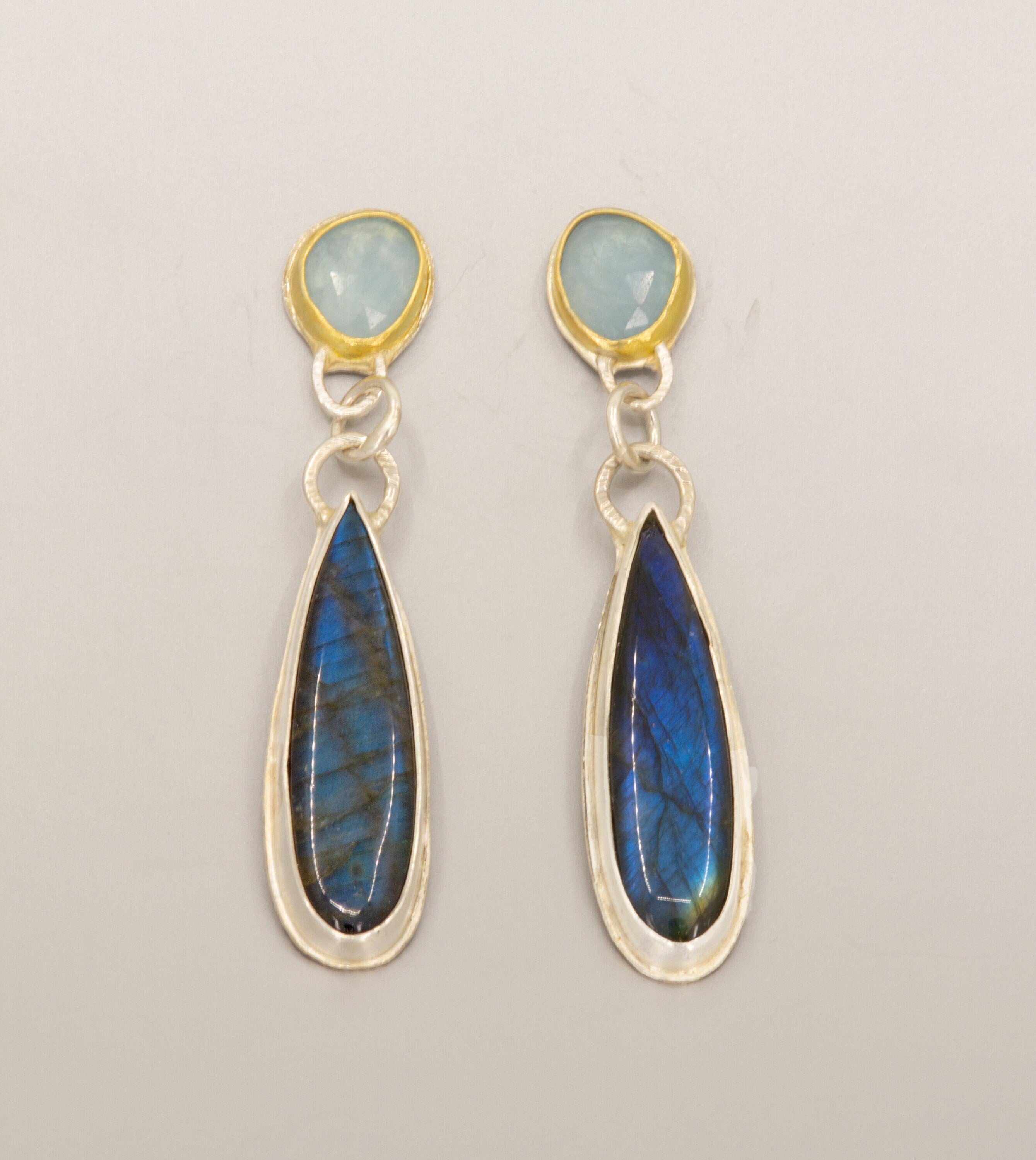 Labradorite and Aquamarine Statement Earrings, Long Dangle Earrings on Post