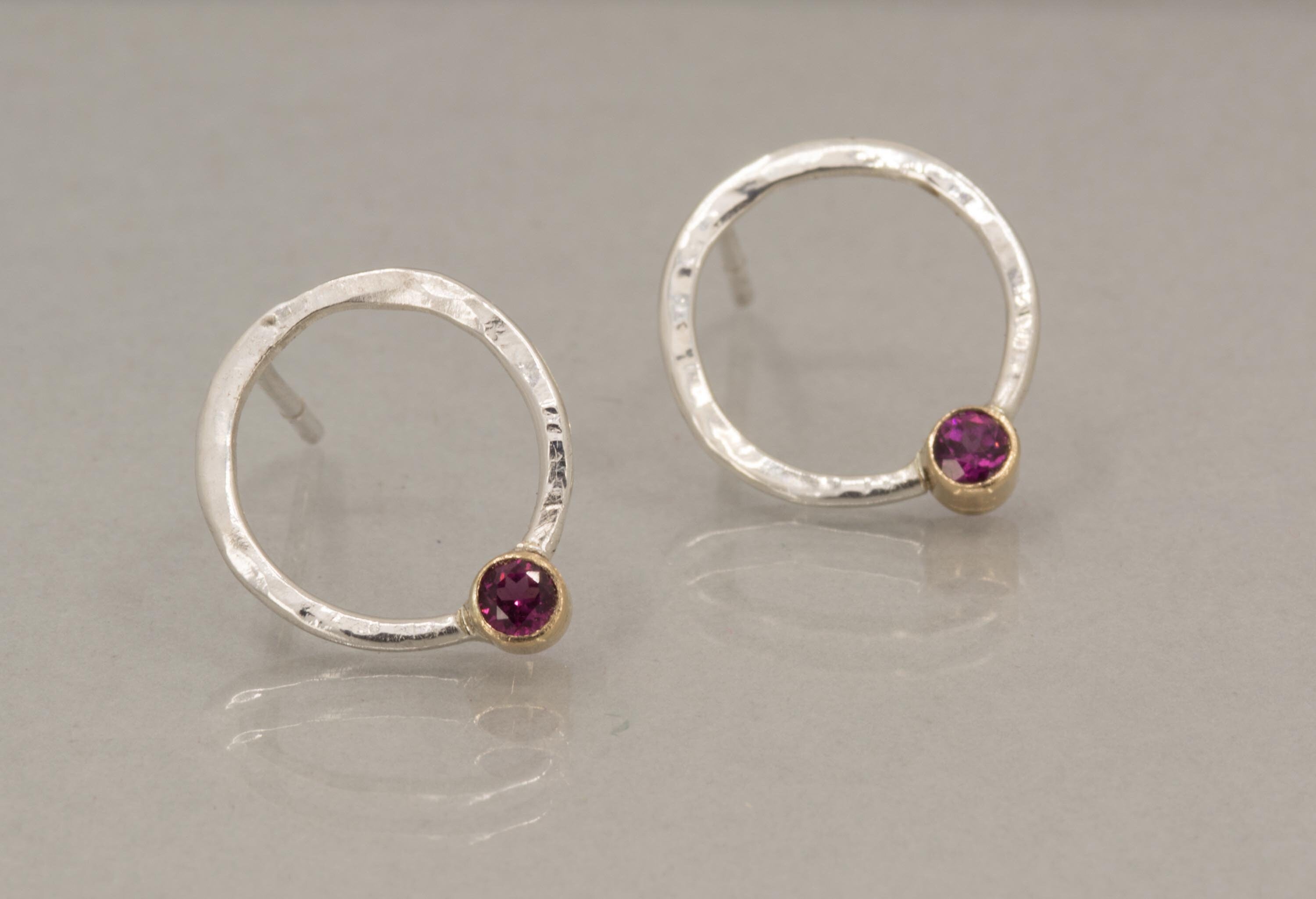 Birthstone Mixed Metal Earrings Sterling Silver and 14K Yellow Gold, Made to Order
