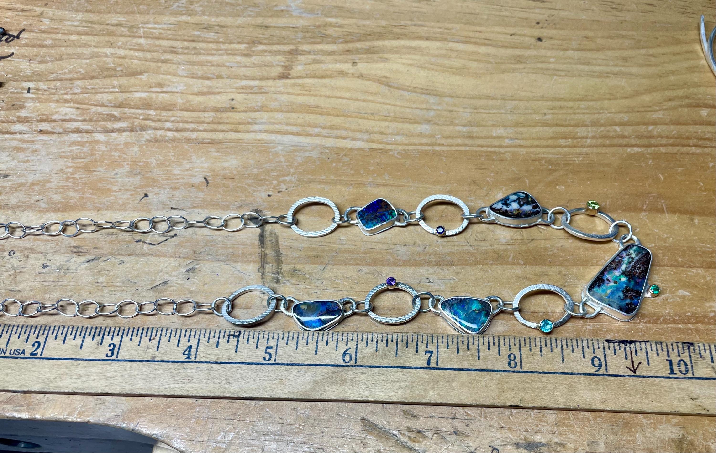 Boulder Opal Chain Link Necklace in Sterling Silver and Gold, OOAK