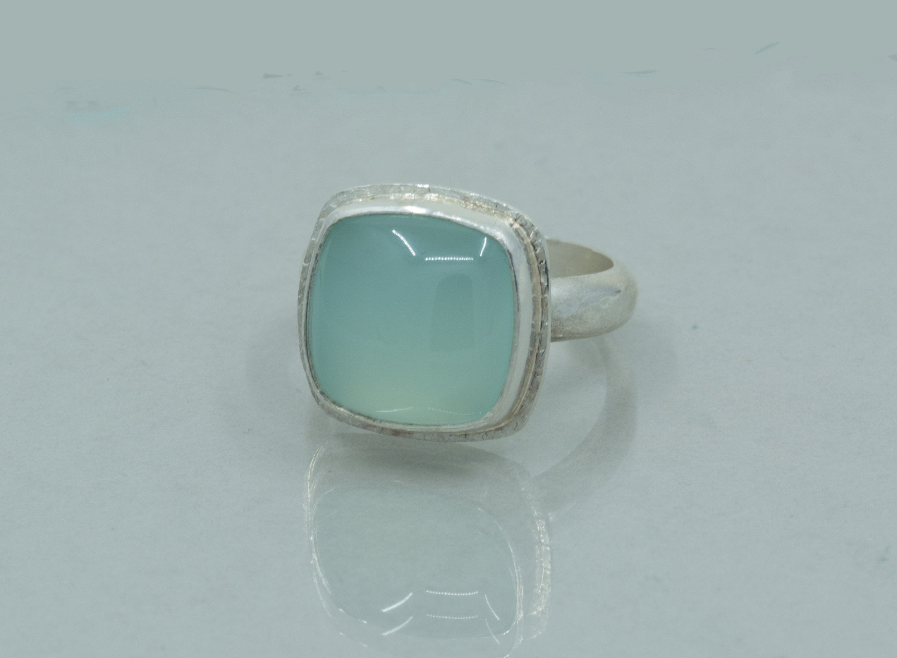 Aqua Chalcedony Silver Ring: Cushion Cut Seafoam Green Cocktail Ring, Size 9