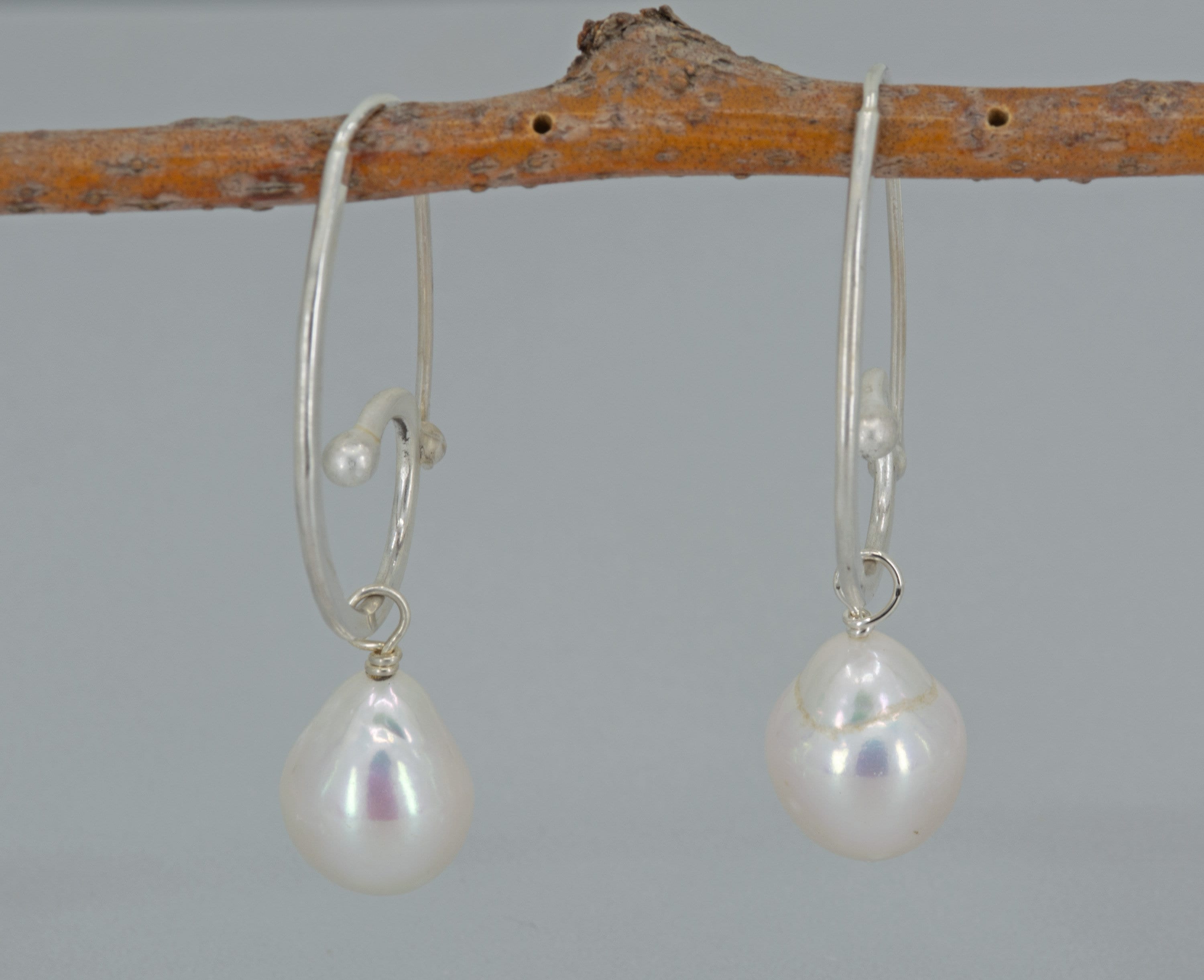 Handmade Sterling Silver Baroque Pearl Hoop Earrings
