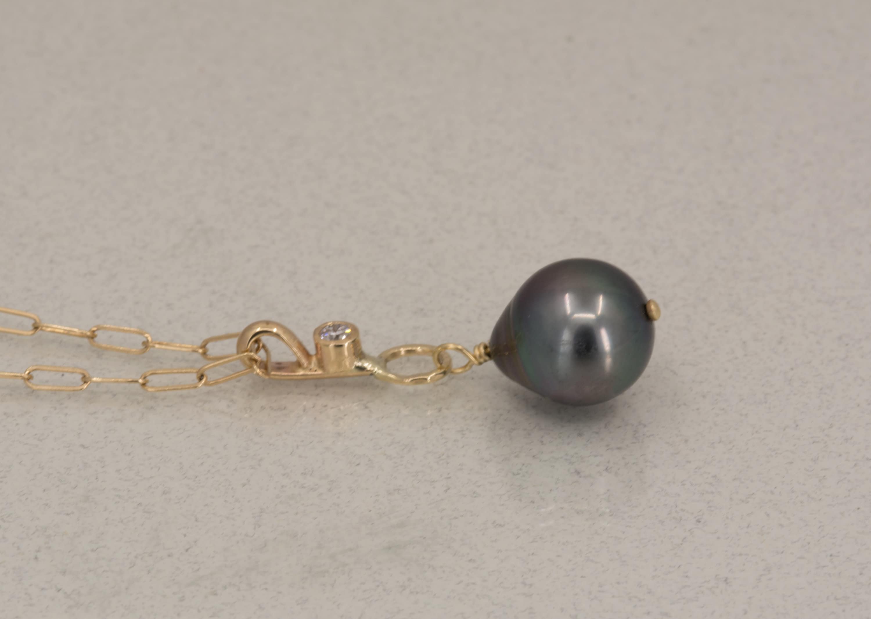 Tahitian Pearl Pendant: 14K Gold Diamond Bail, June Birthstone