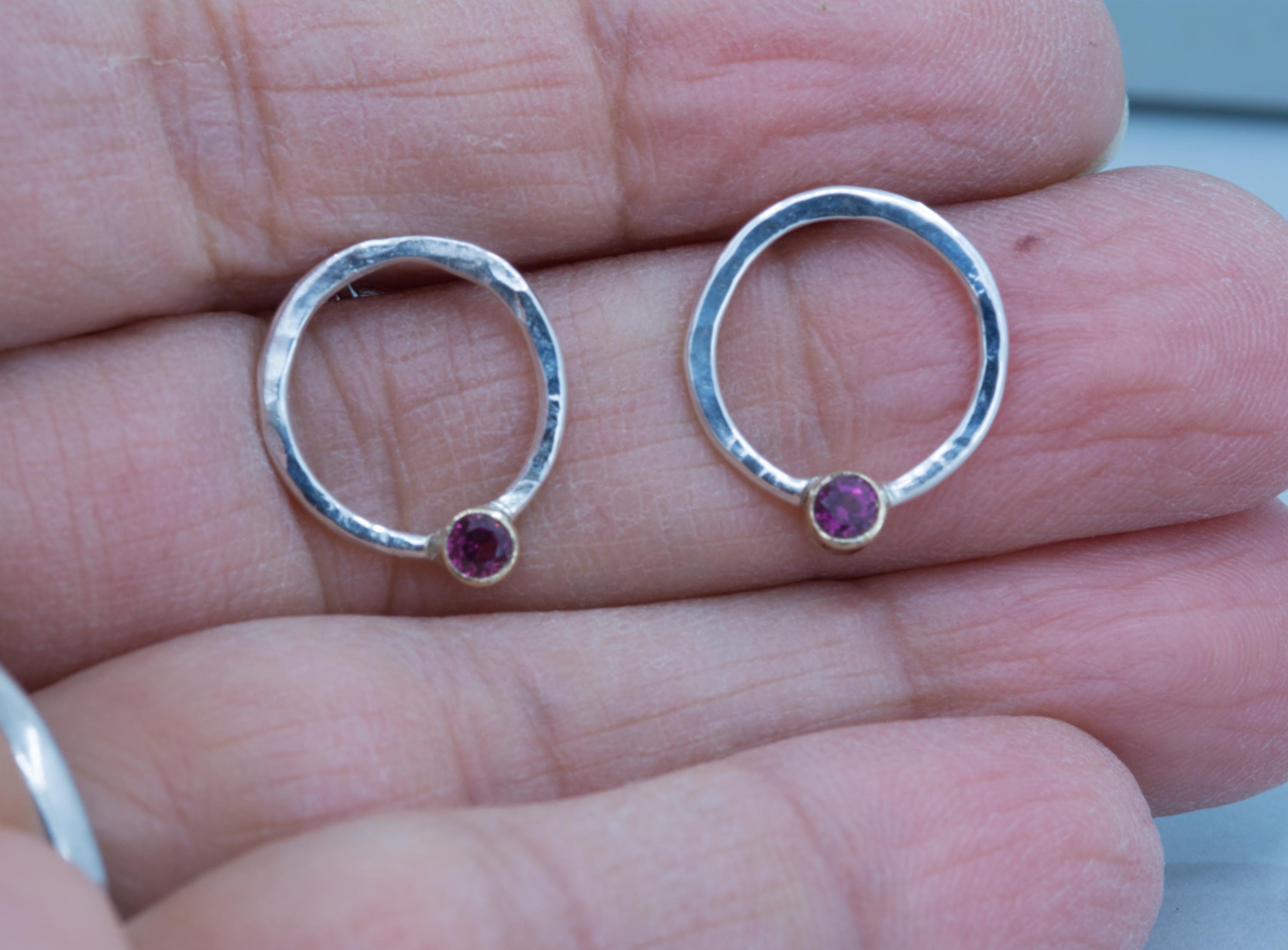 Birthstone Mixed Metal Earrings Sterling Silver and 14K Yellow Gold, Made to Order