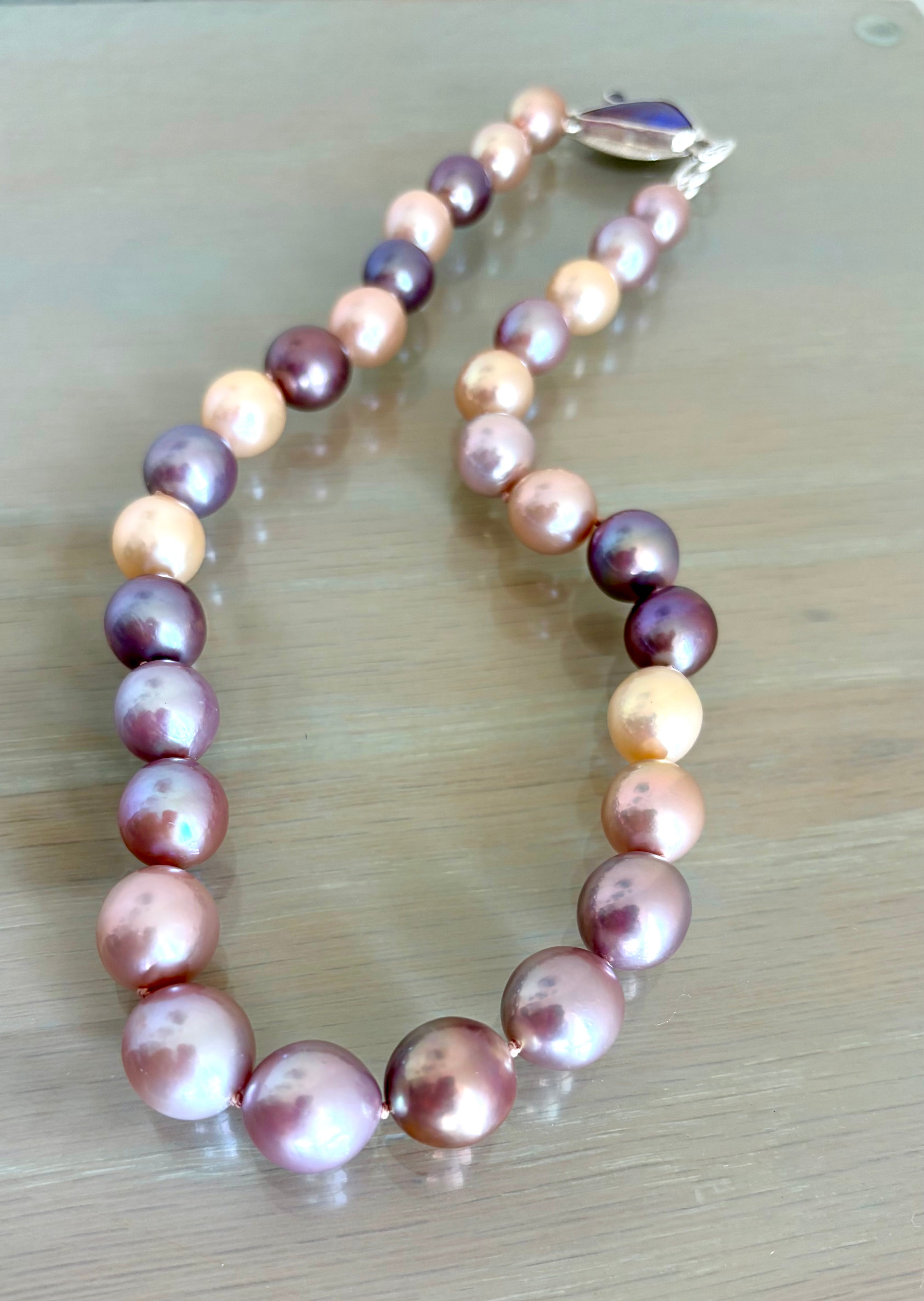 Edison Pearl Necklace: Boulder Opal Clasp, Multi Color Freshwater Pearls