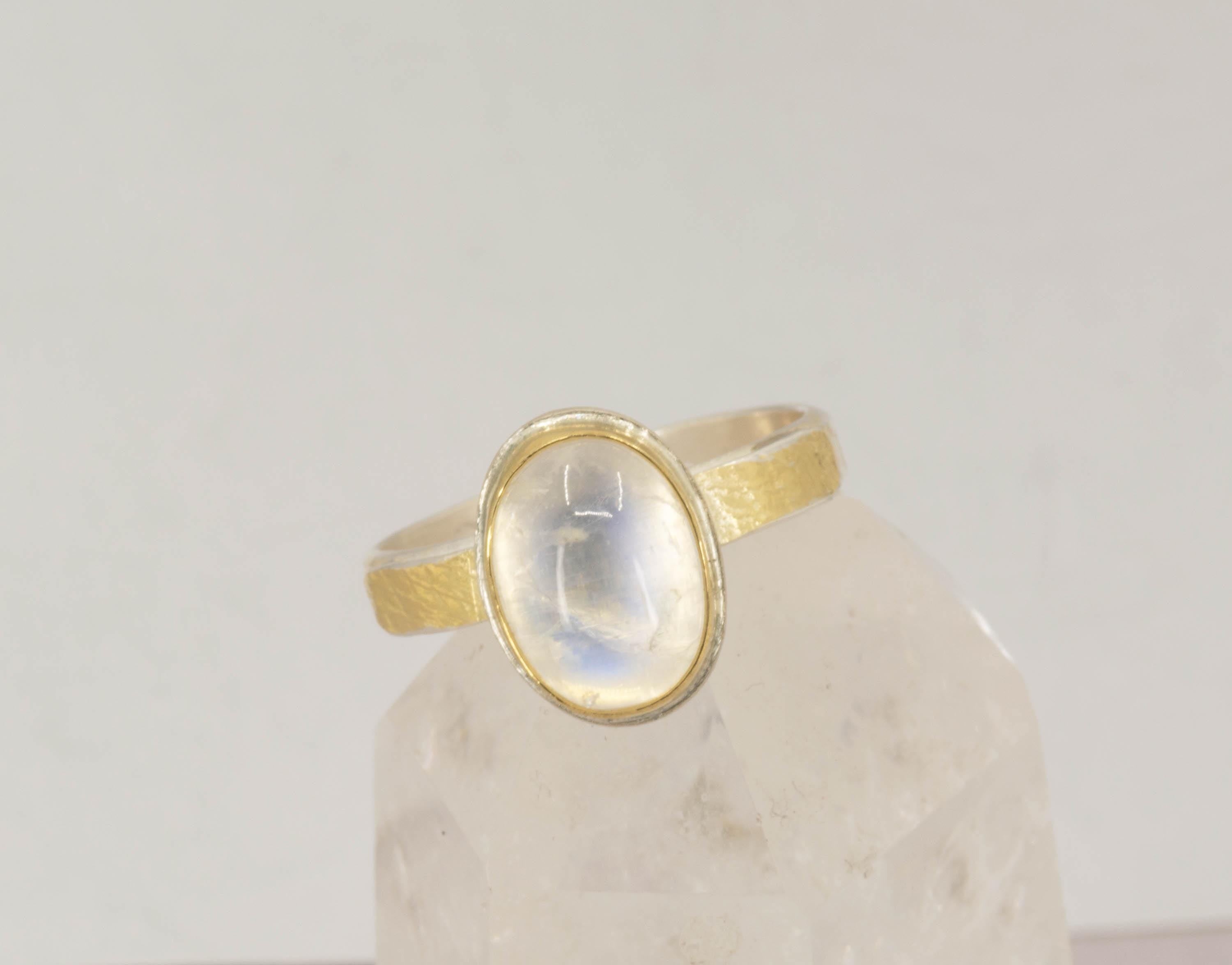 Rainbow Moonstone Cocktail Ring in Gold and Silver, US Size 9.5 Ring
