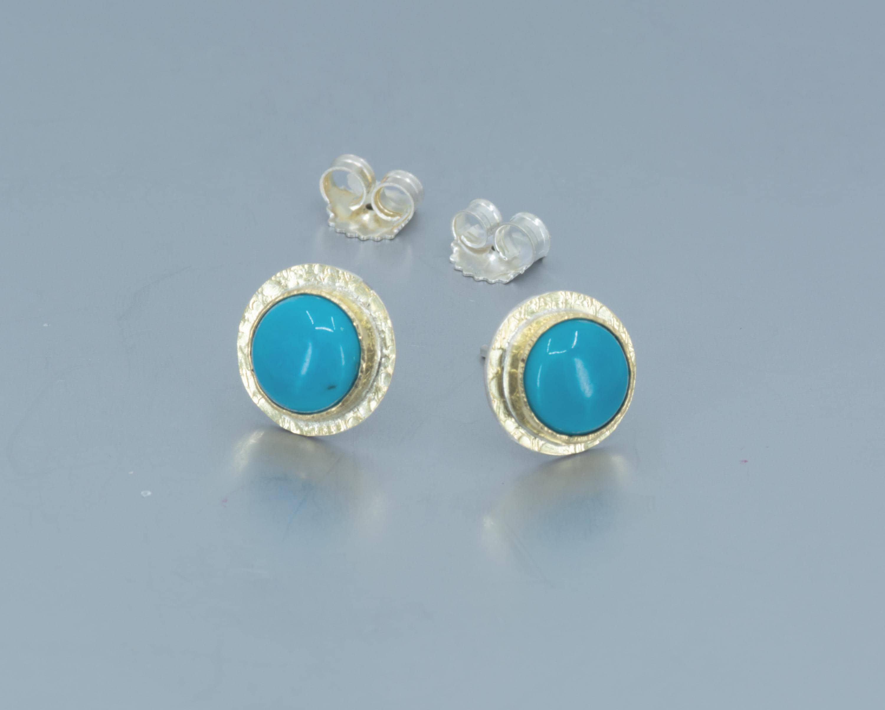 Sleeping Beauty Turquoise Stud Earrings: 18K Gold, Sterling Silver