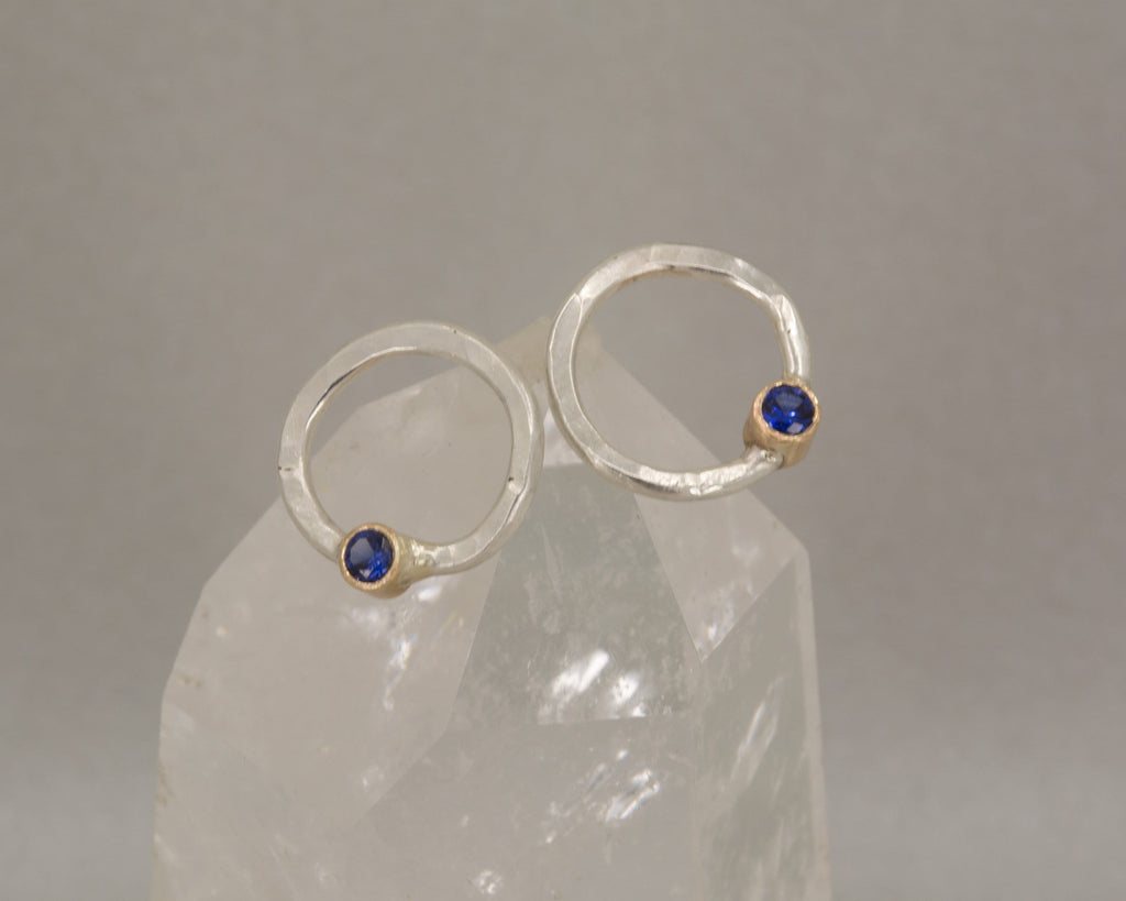 Birthstone Mixed Metal Earrings Sterling Silver and 14K Yellow Gold, Made to Order