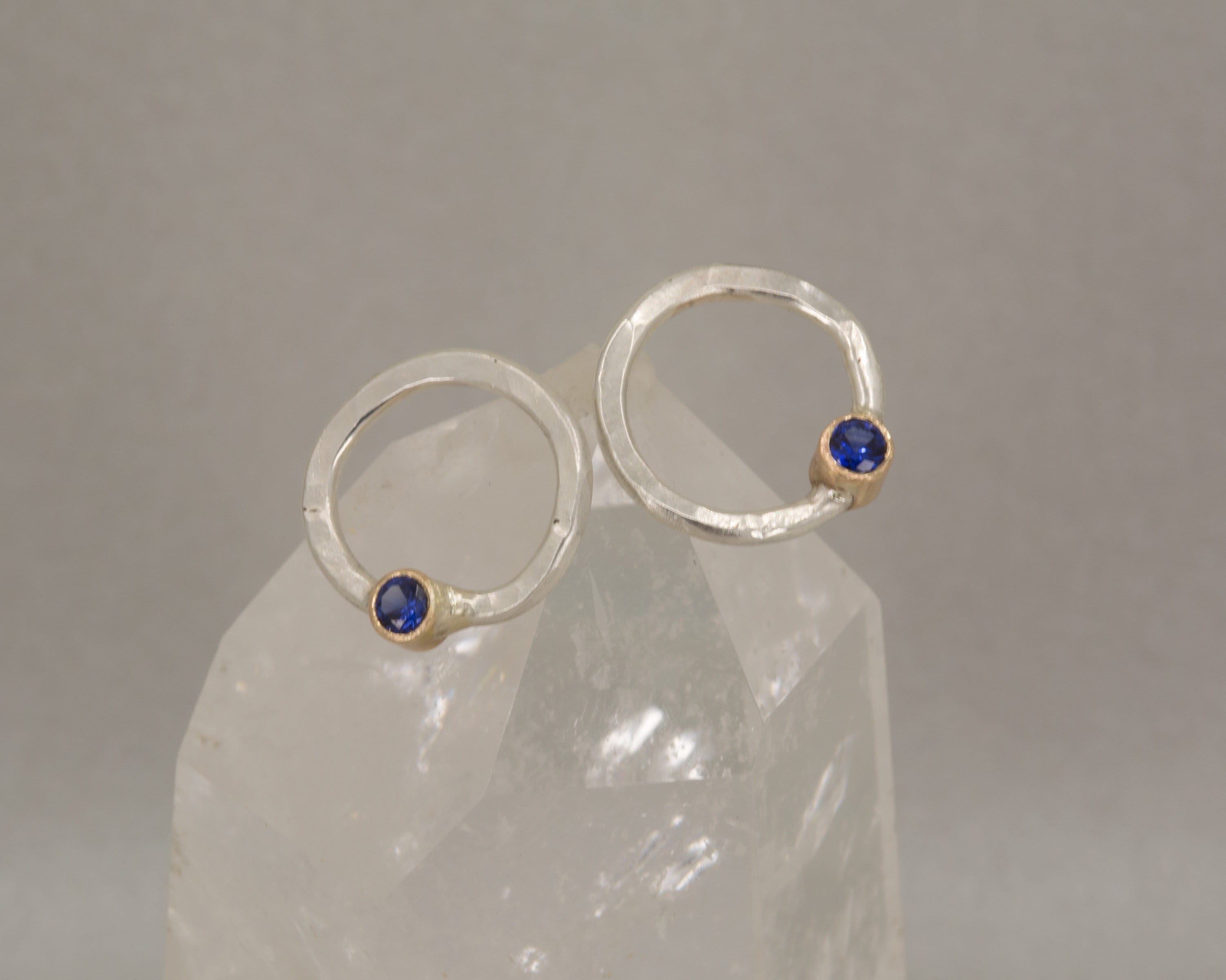 Birthstone Mixed Metal Earrings Sterling Silver and 14K Yellow Gold, Made to Order