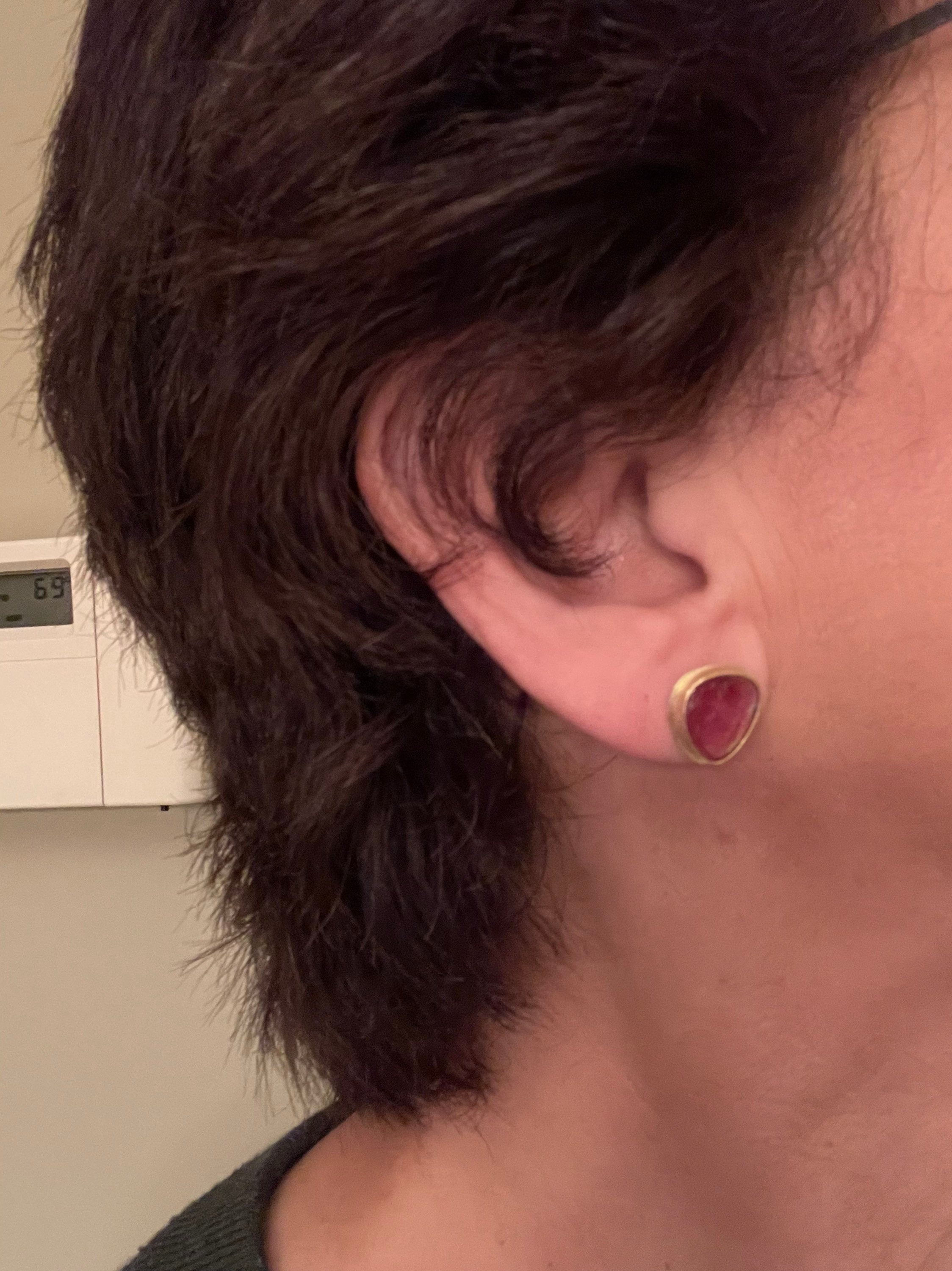 18K Gold Watermelon Tourmaline Earrings, Sterling Silver Back - October Birthstone