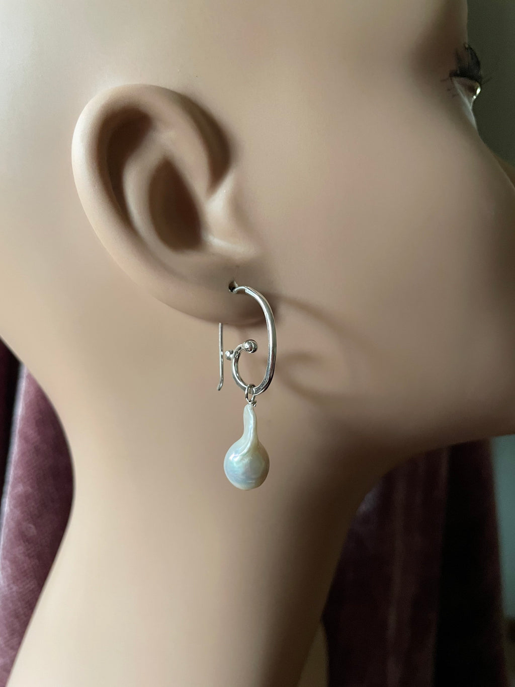 Handmade Sterling Silver Baroque Pearl Hoop Earrings
