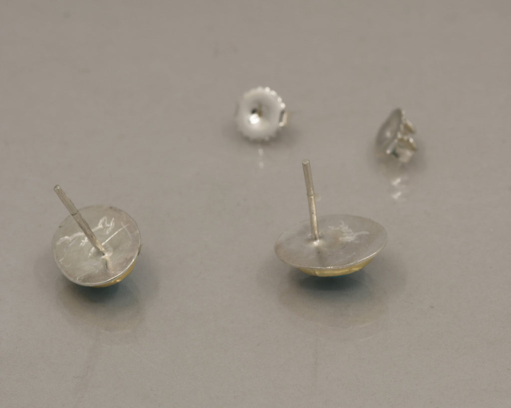 Milky Aquamarine Cabochon Stud Earrings: 18K Gold & Sterling Silver, March Birthstone, OOAK