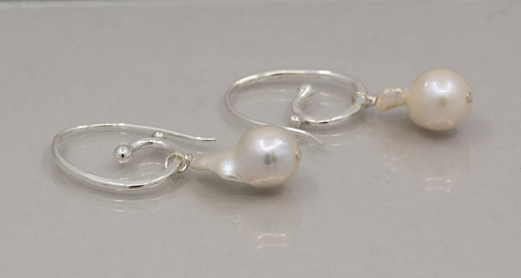 Handmade Sterling Silver Baroque Pearl Hoop Earrings