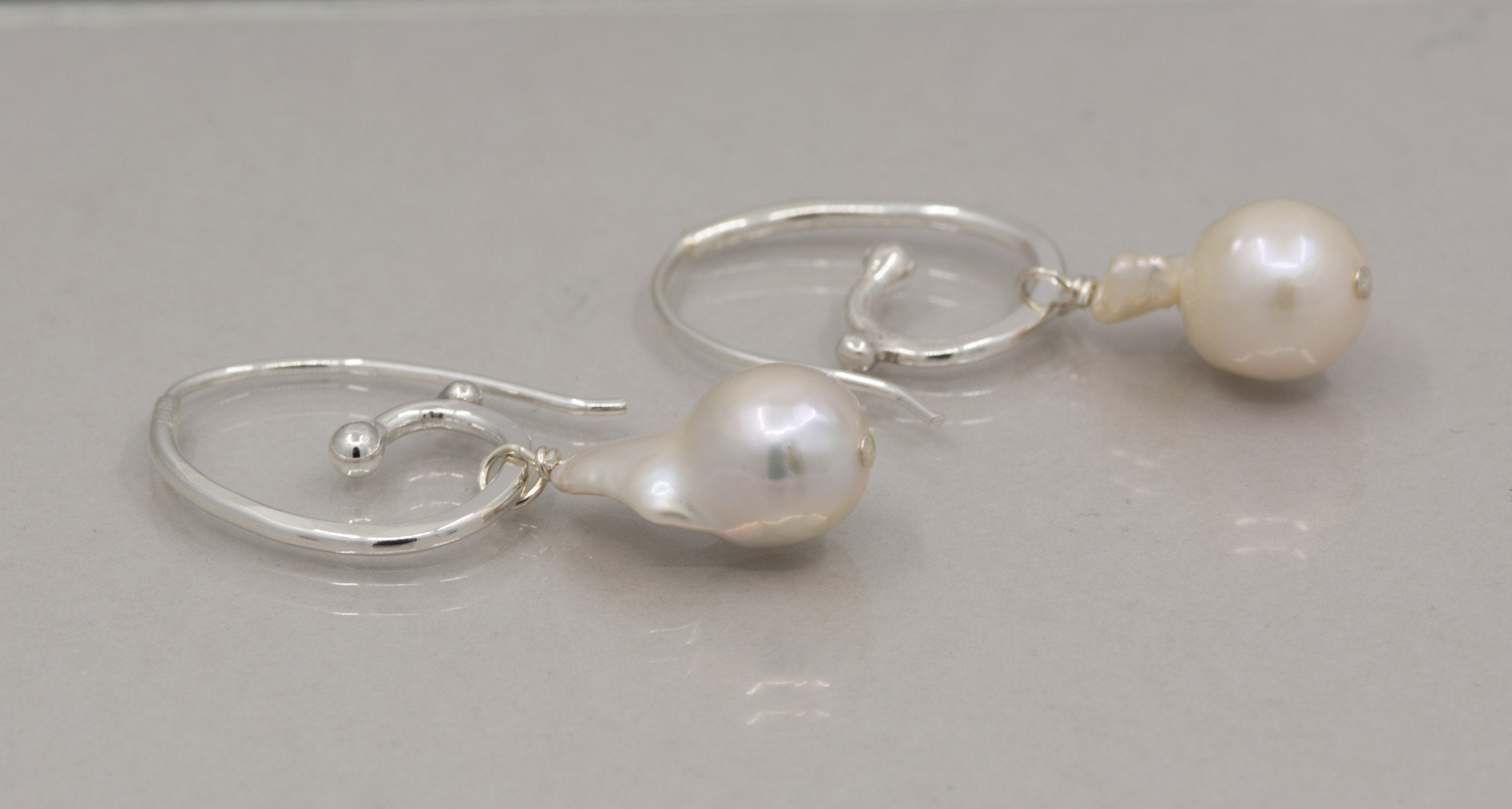 Handmade Sterling Silver Baroque Pearl Hoop Earrings