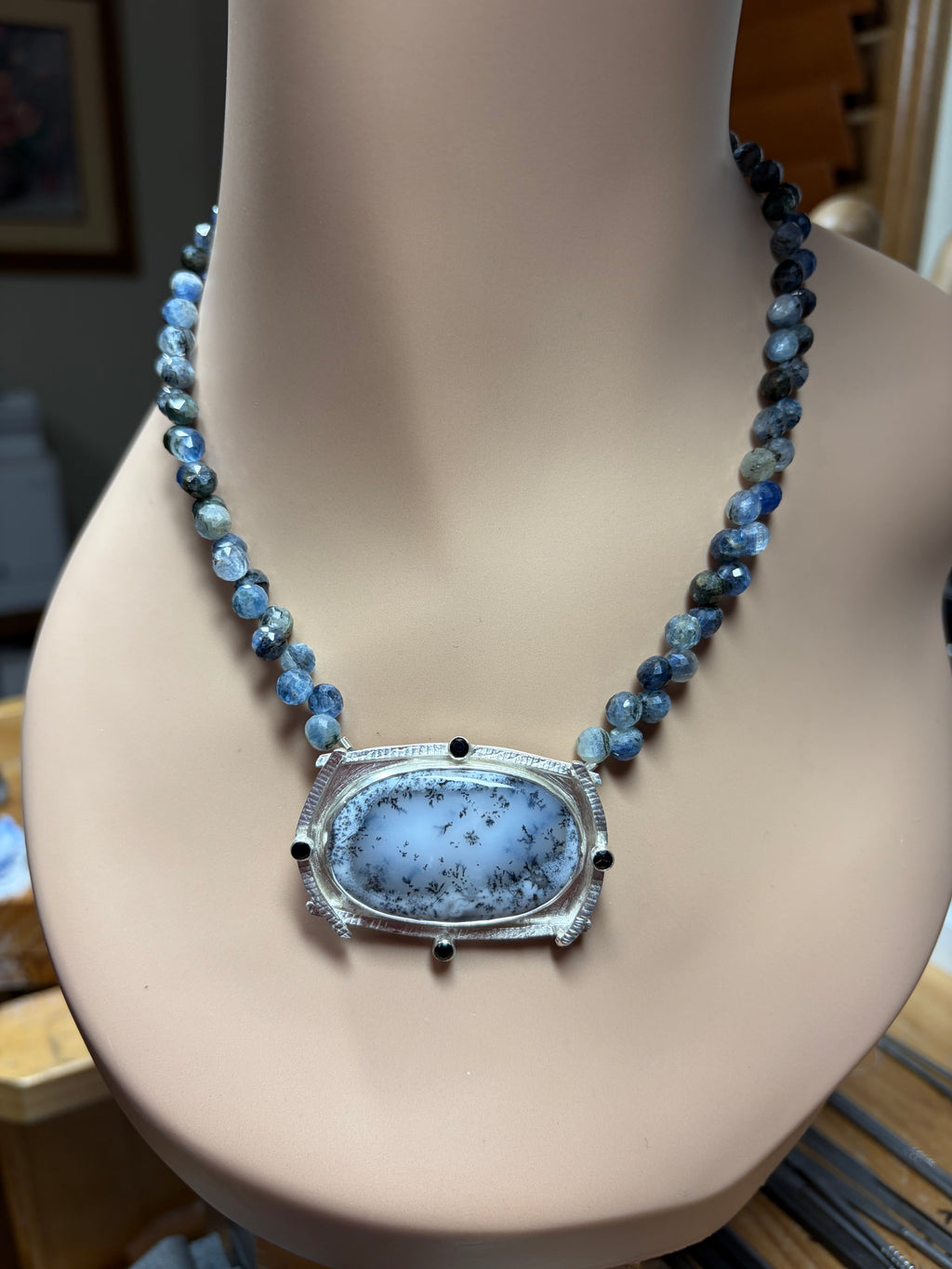 Dendritic Agate Metalwork Necklace, Statement Black & White Necklace