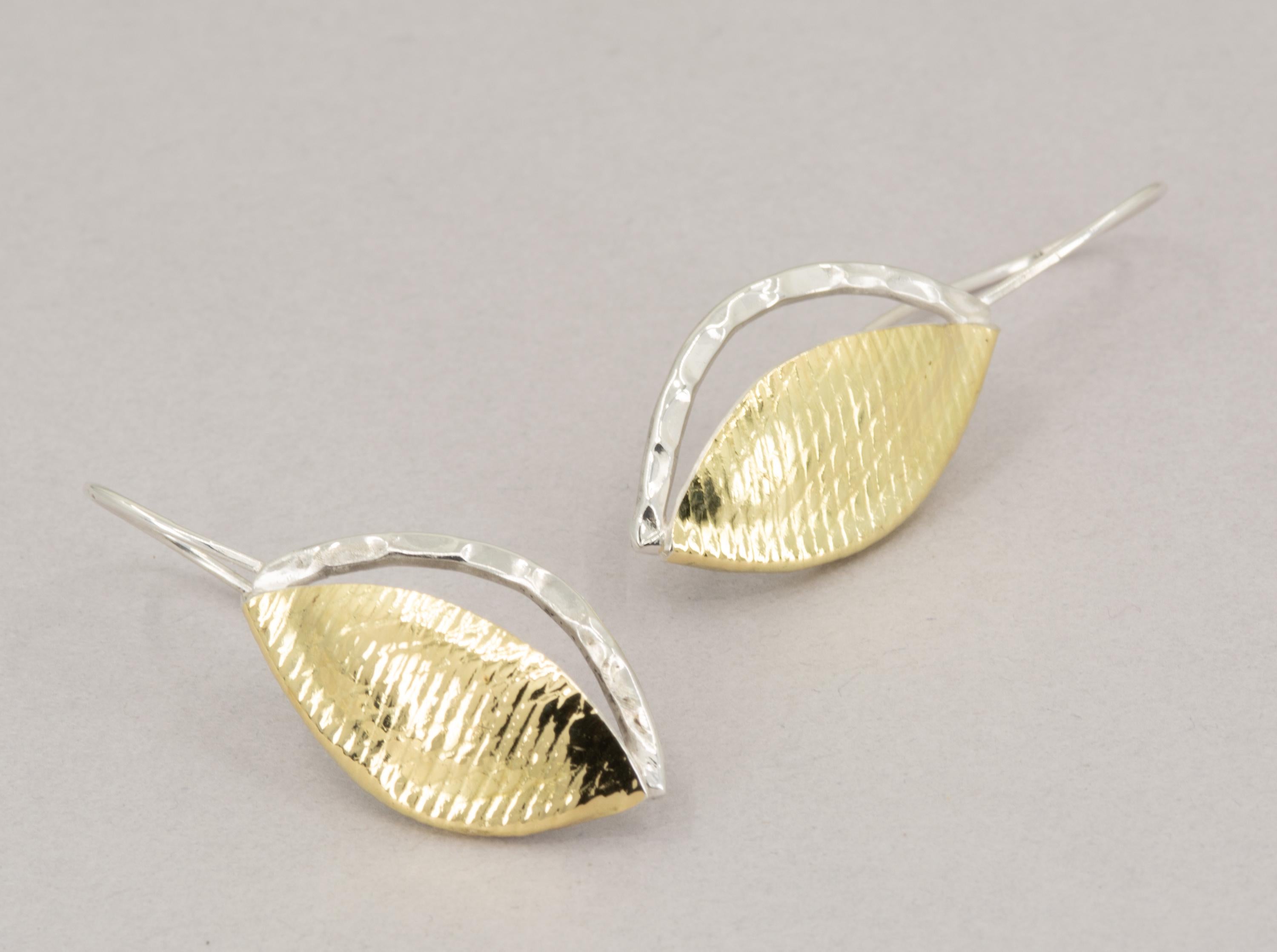 Gold Leaf Earrings: Sterling Silver Bimetal, Artisan Botanical Jewelry