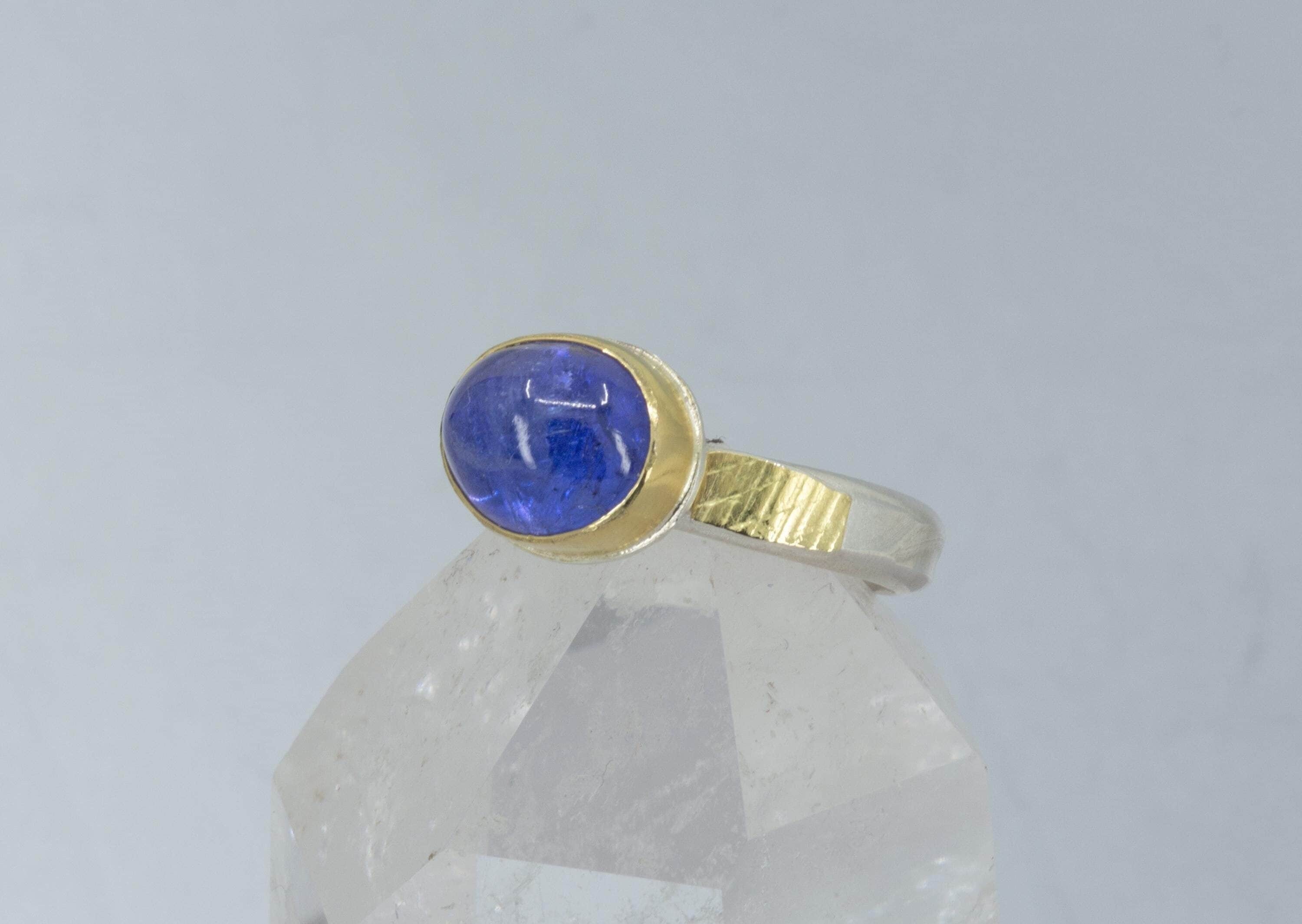 Tanzanite Ring in 18k Gold and Sterling, Statement Ring, US Size 7.5