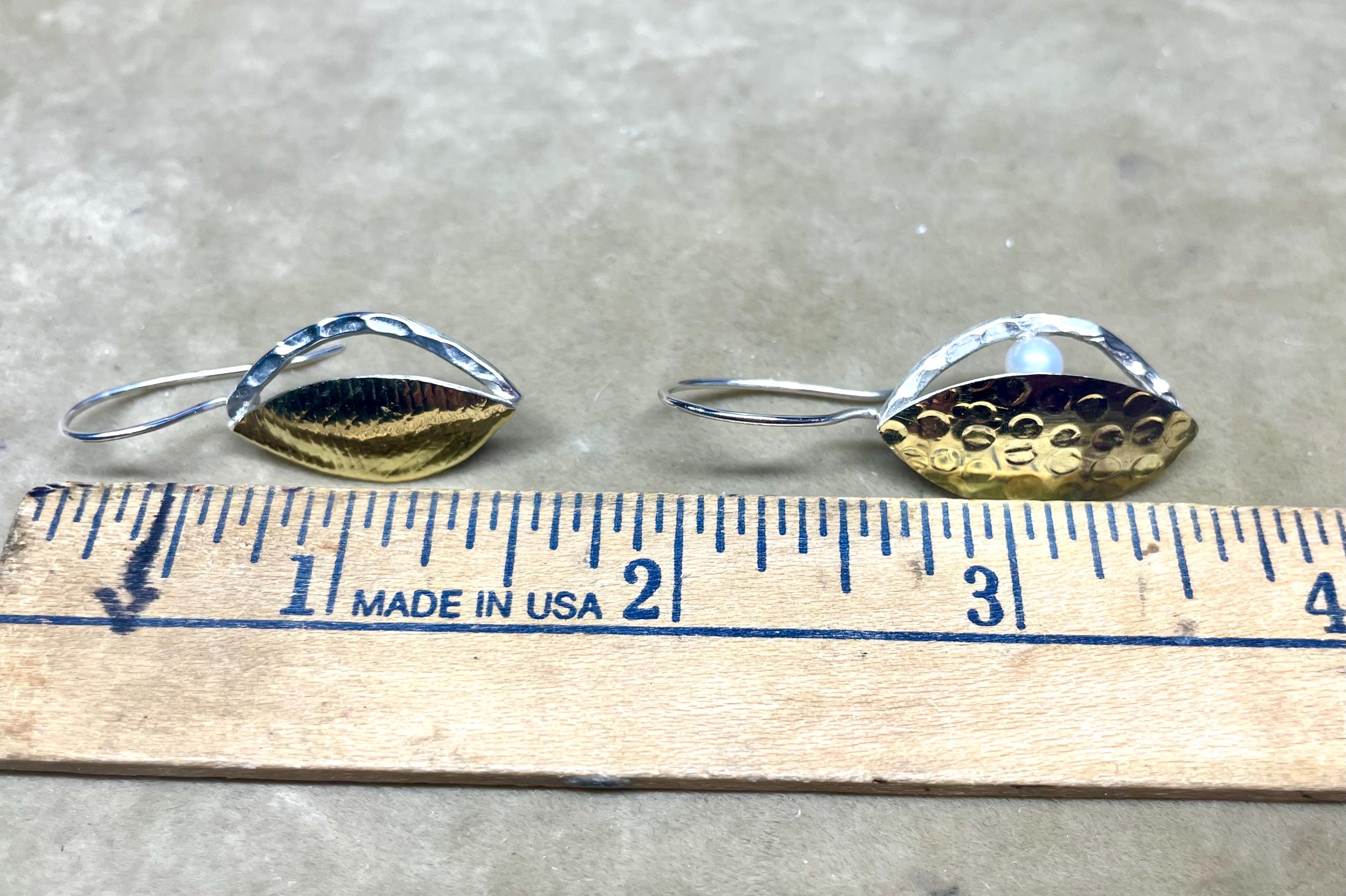 Gold Leaf Earrings: Sterling Silver Bimetal, Artisan Botanical Jewelry