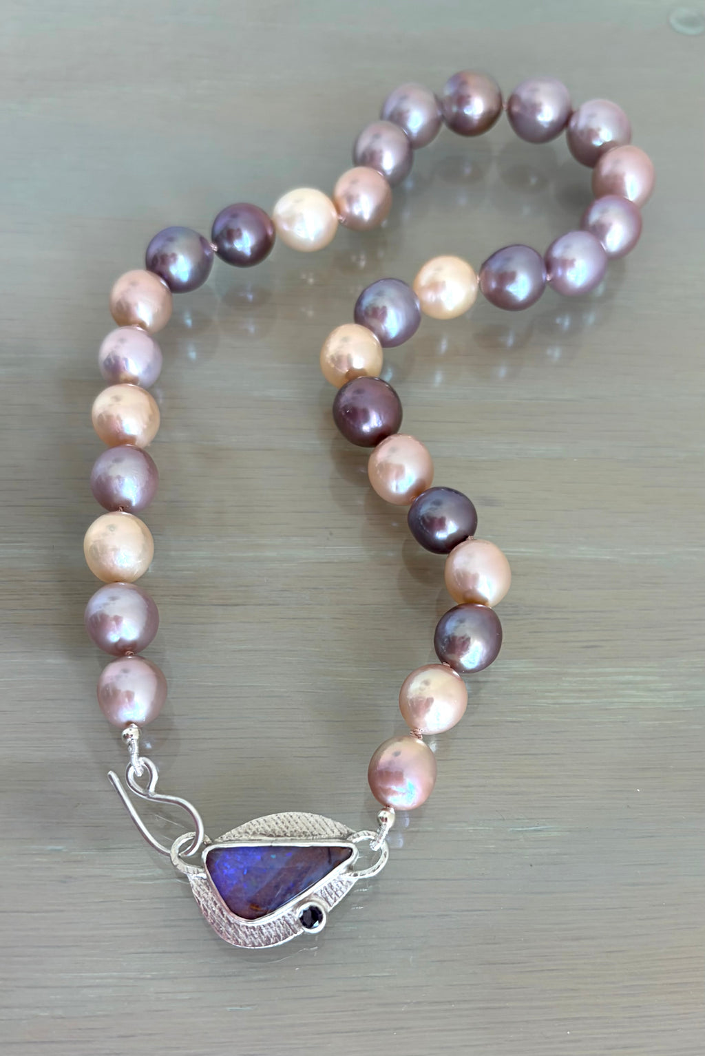 Edison Pearl Necklace: Boulder Opal Clasp, Multi Color Freshwater Pearls