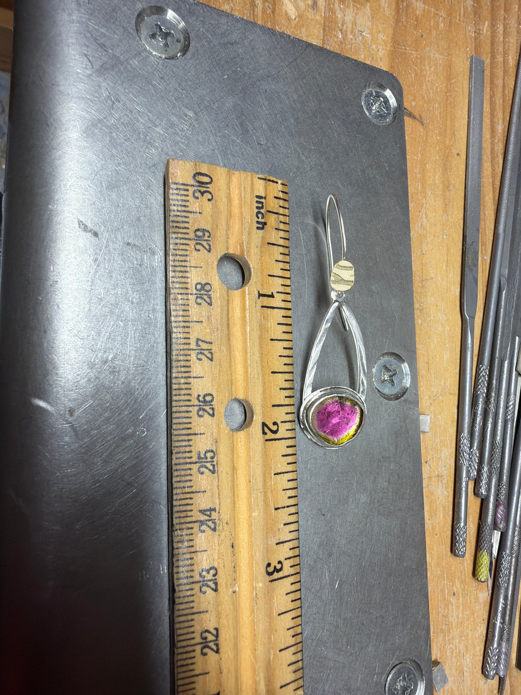 Watermelon Tourmaline Dangle Earrings in Silver, October Birthstone