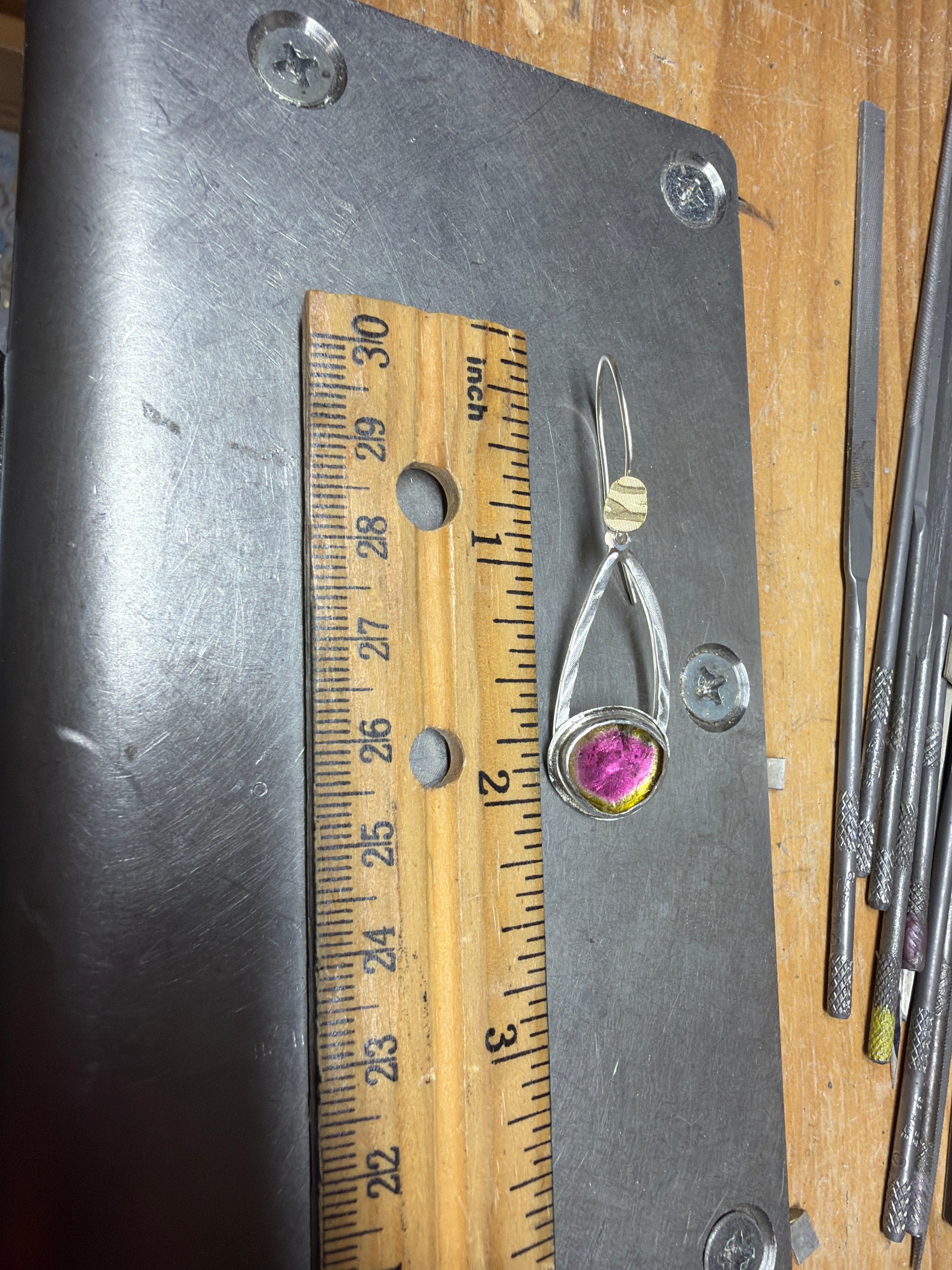 Watermelon Tourmaline Dangle Earrings in Silver, October Birthstone