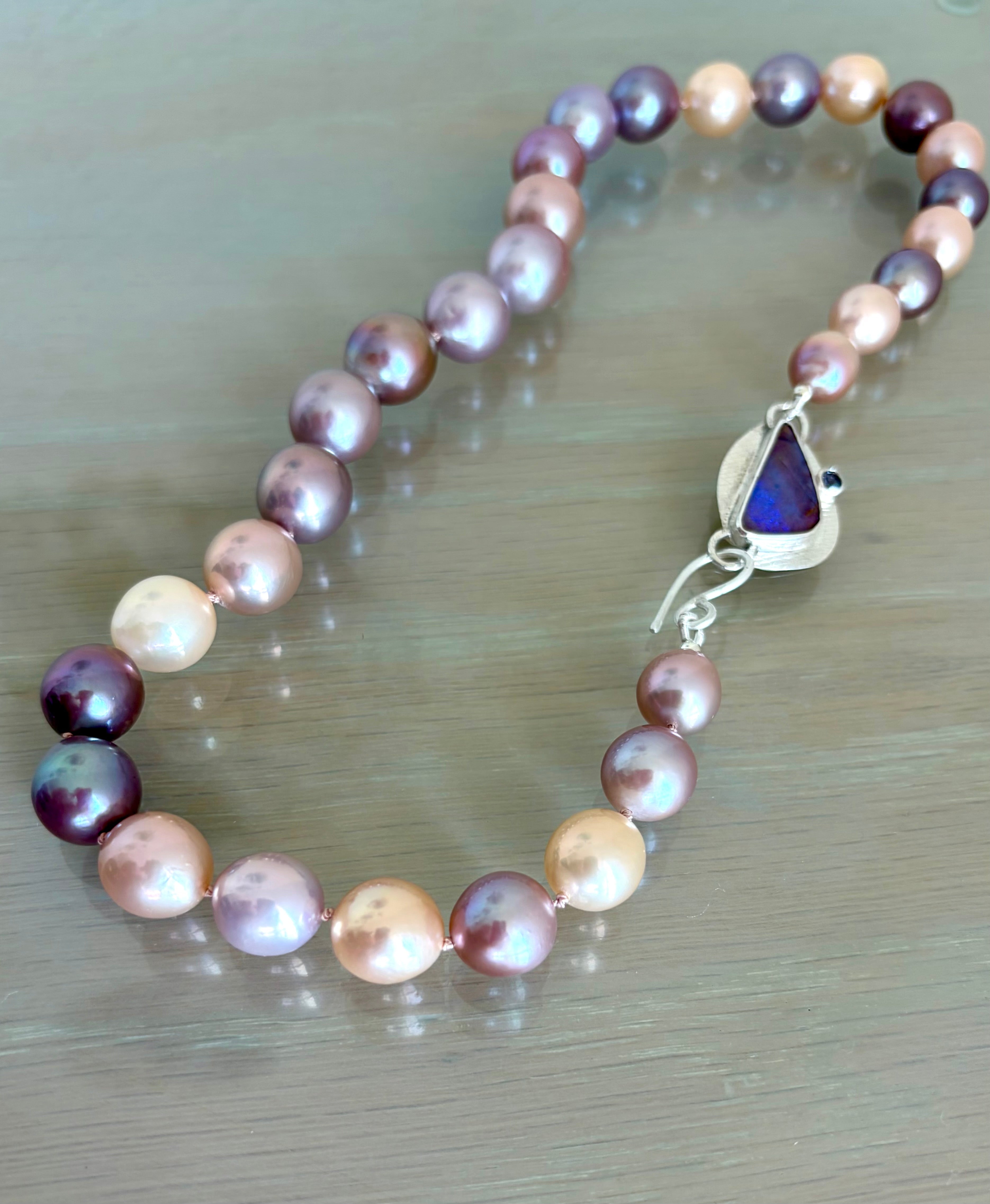 Edison Pearl Necklace: Boulder Opal Clasp, Multi Color Freshwater Pearls