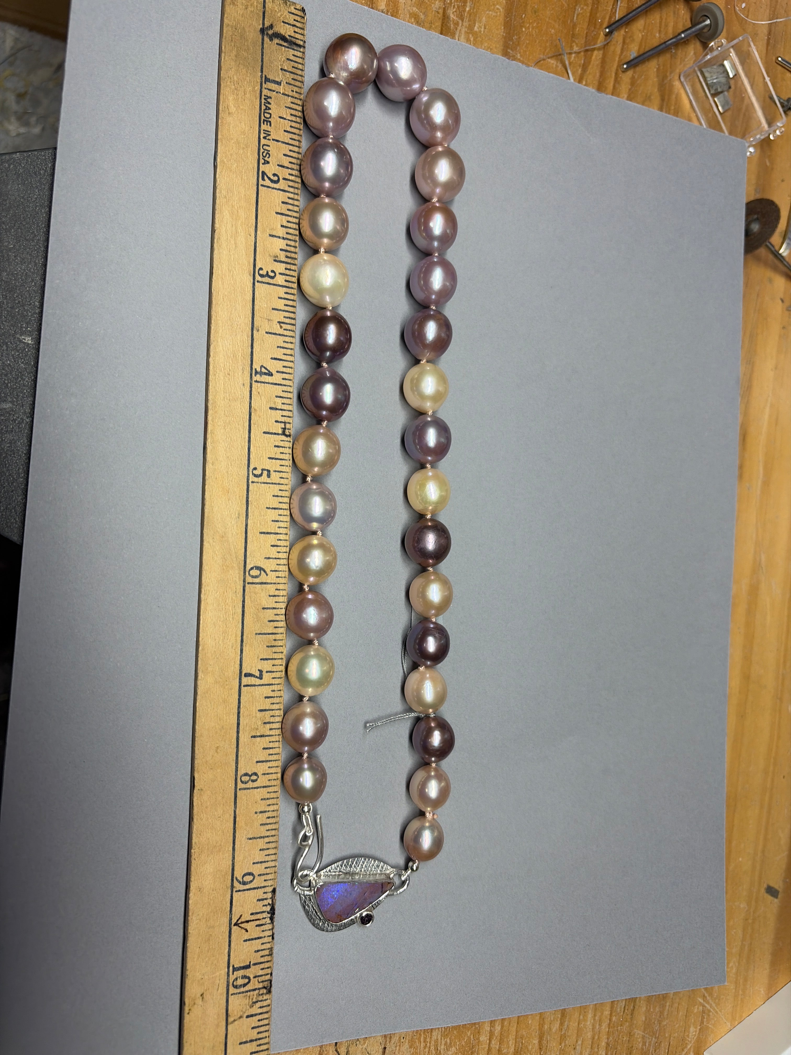 Edison Pearl Necklace: Boulder Opal Clasp, Multi Color Freshwater Pearls