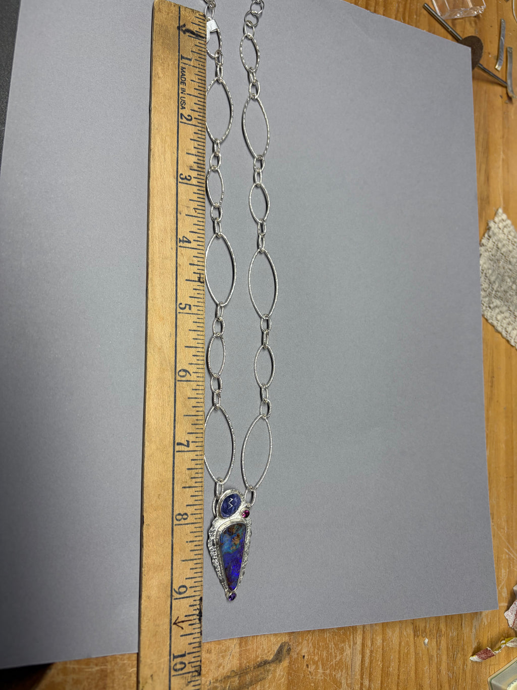 Boulder Opal Necklace: Purple Opal with Tanzanite and Mixed Stones, OOAK Australian Opal