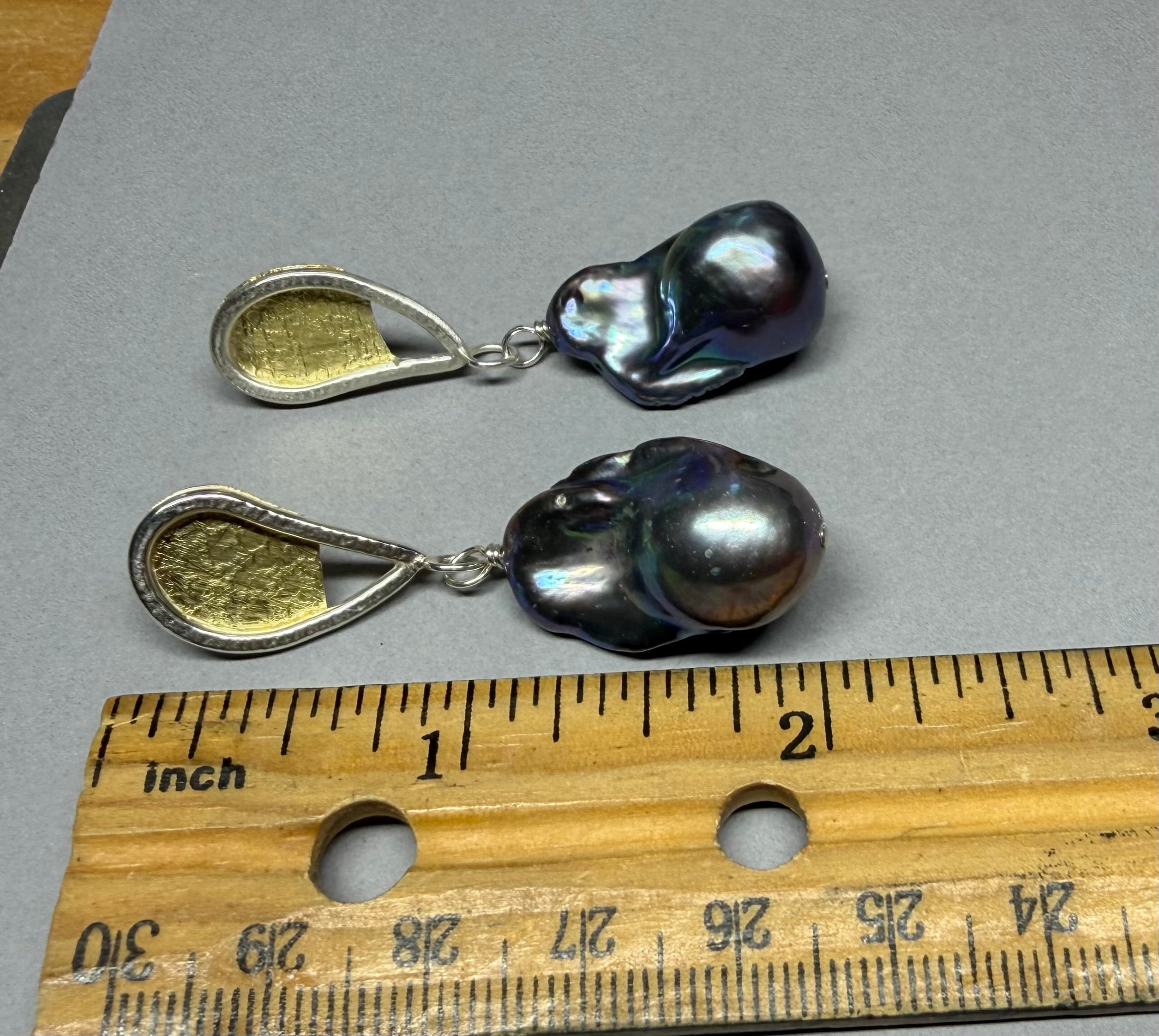 Tahitian Silvertone Pearl Earrings: 18k Gold and Sterling Botanical Earrings, OOAK