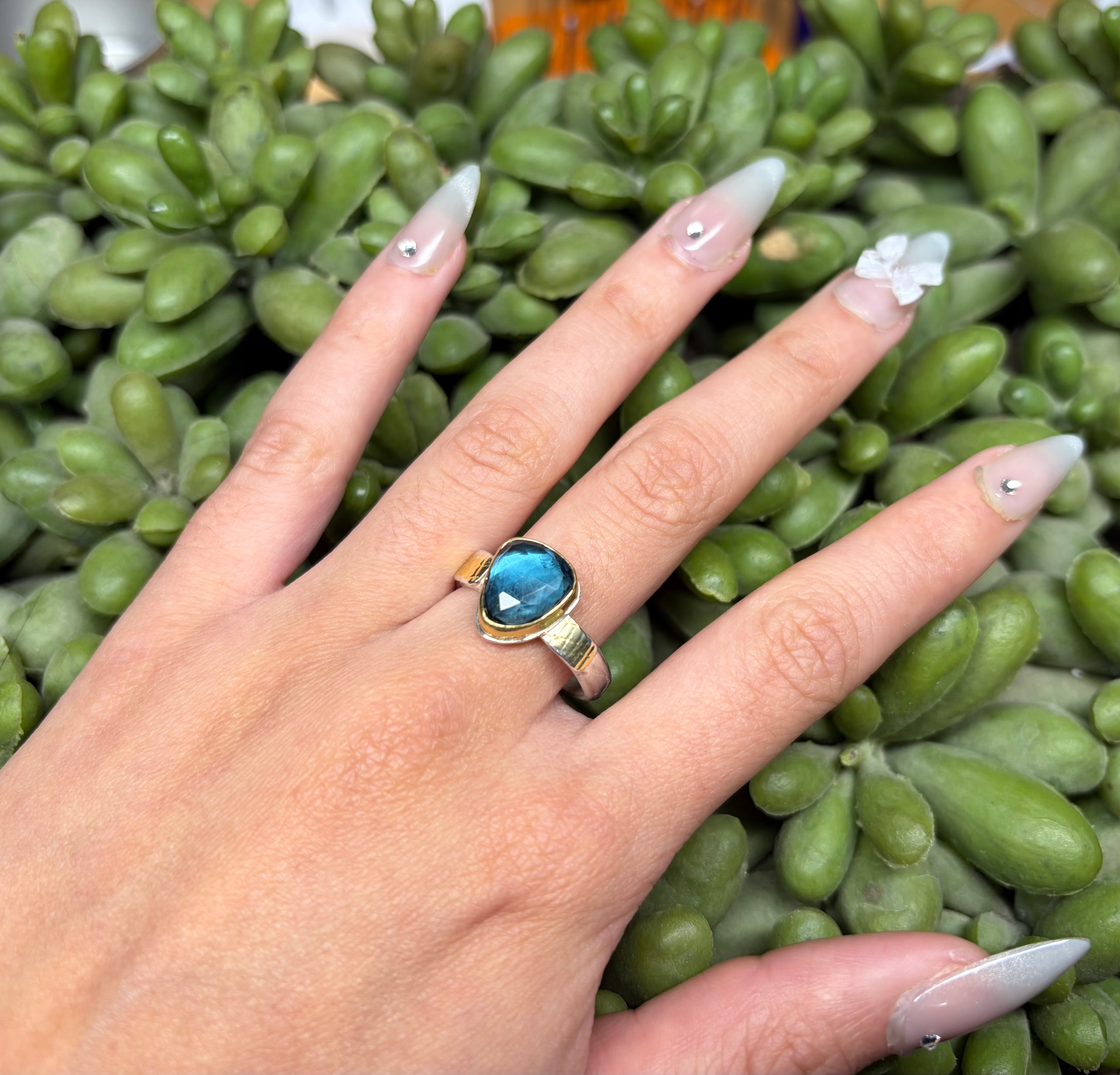 London Blue Topaz Ring in 18k Gold and Sterling, Statement Ring, US Size 8.5