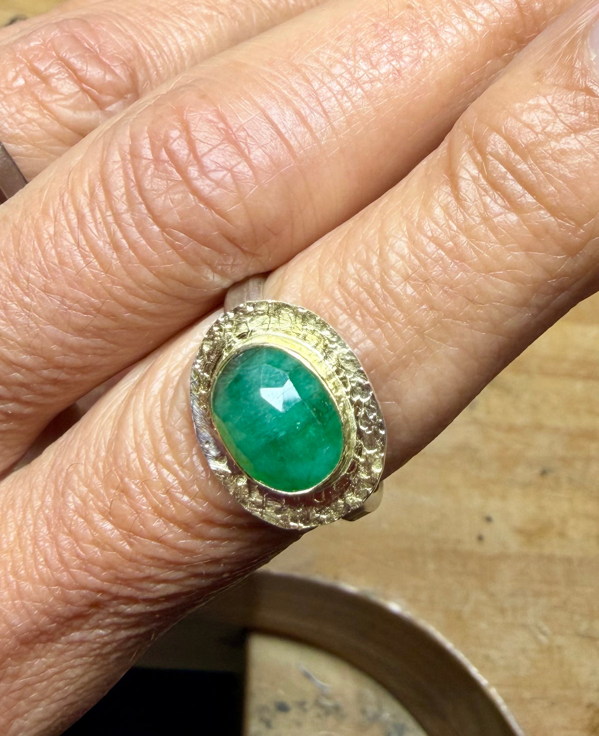 Emerald Ring | Rose-Cut 18K Gold & Silver