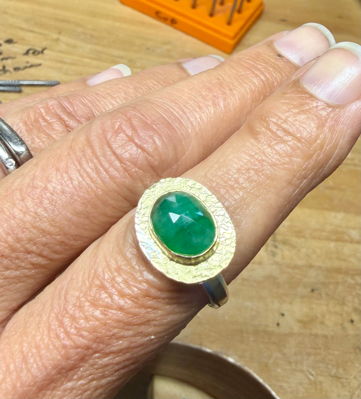 Emerald Ring | Rose-Cut 18K Gold & Silver