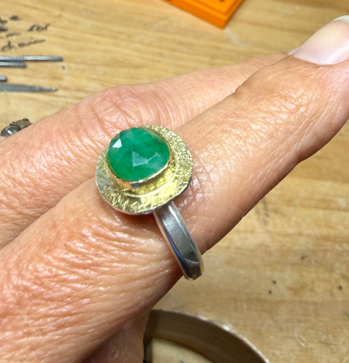 Emerald Ring | Rose-Cut 18K Gold & Silver