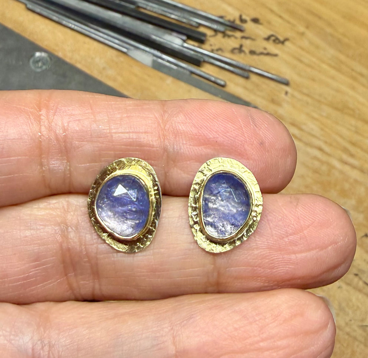 Rose-Cut Tanzanite Stud Earrings | 18K Gold & Silver