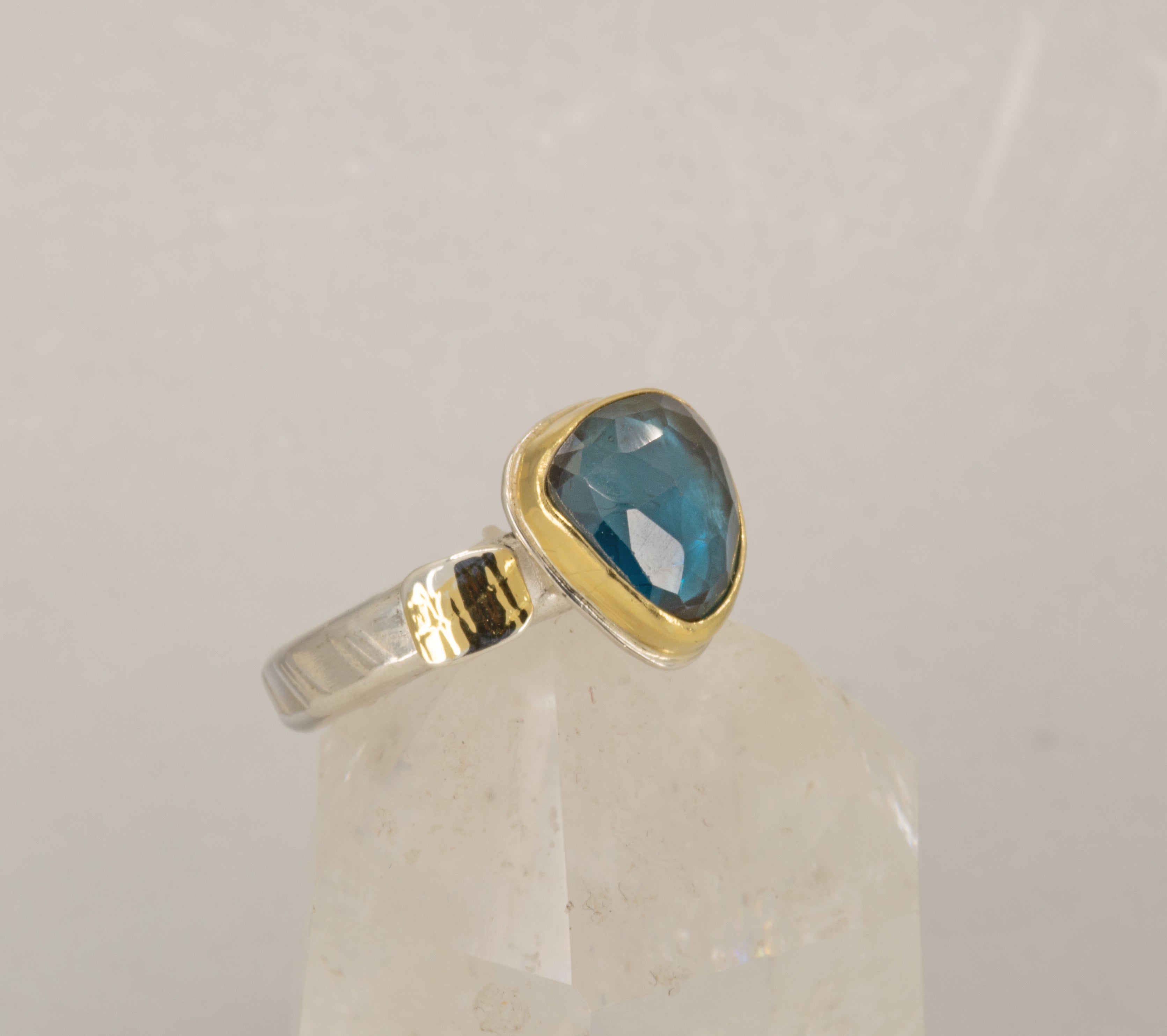 London Blue Topaz Ring in 18k Gold and Sterling, Statement Ring, US Size 8.5