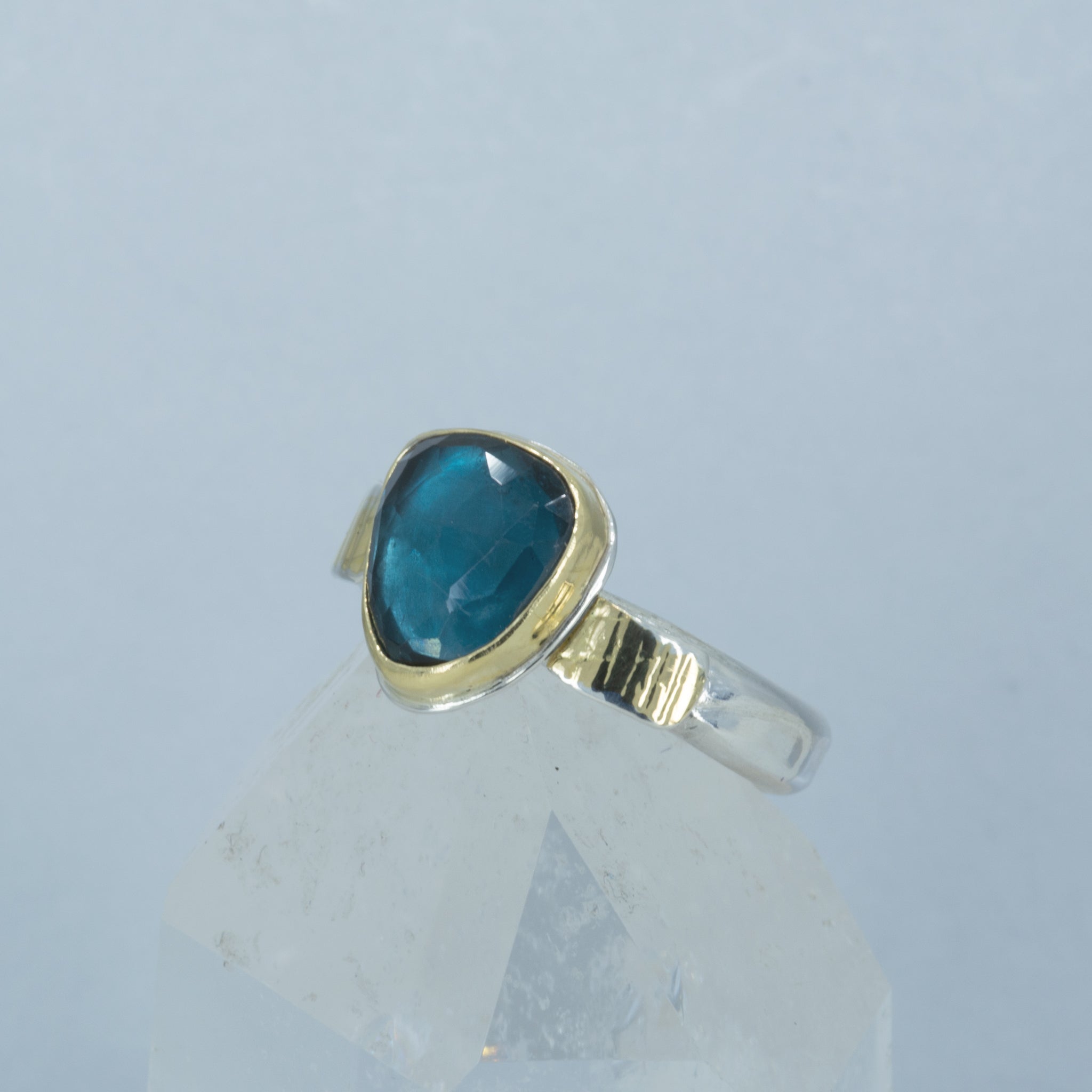 London Blue Topaz Ring in 18k Gold and Sterling, Statement Ring, US Size 8.5