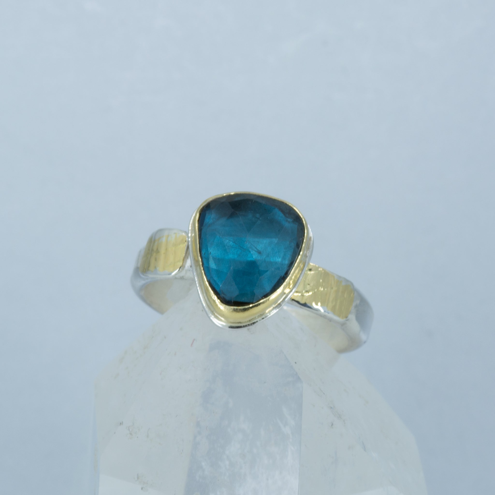 London Blue Topaz Ring in 18k Gold and Sterling, Statement Ring, US Size 8.5