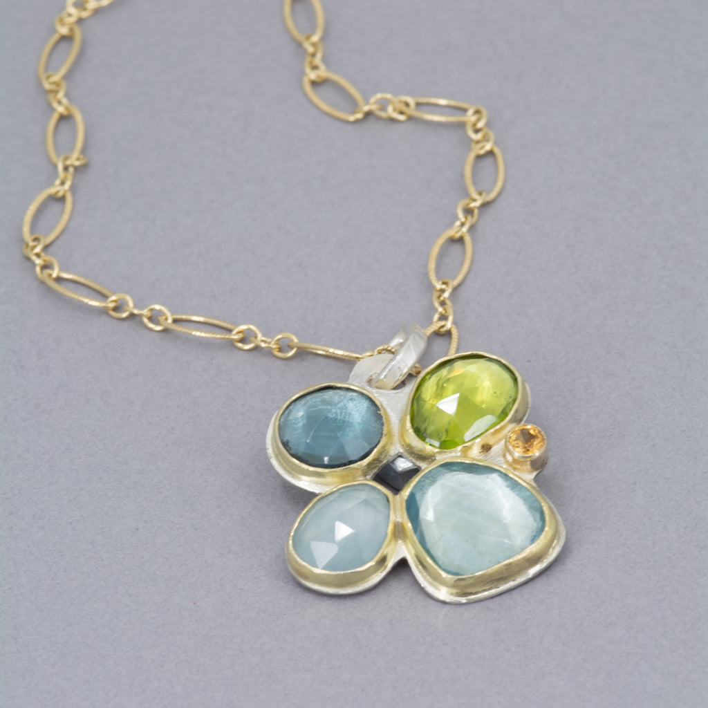 Multi-Stone Cluster Pendant | 18K Gold & Argentium Silver | One of a Kind