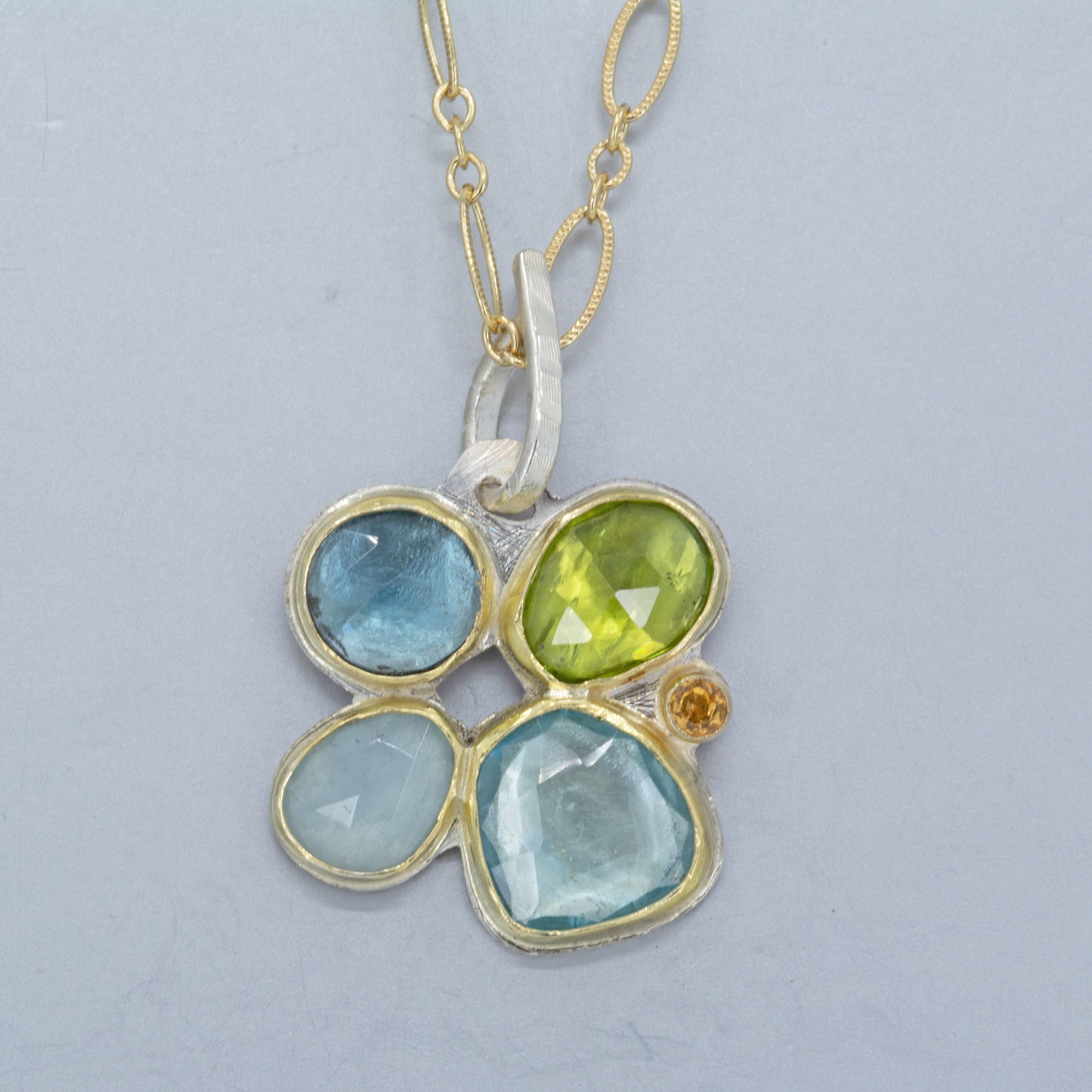 Multi-Stone Cluster Pendant | 18K Gold & Argentium Silver | One of a Kind