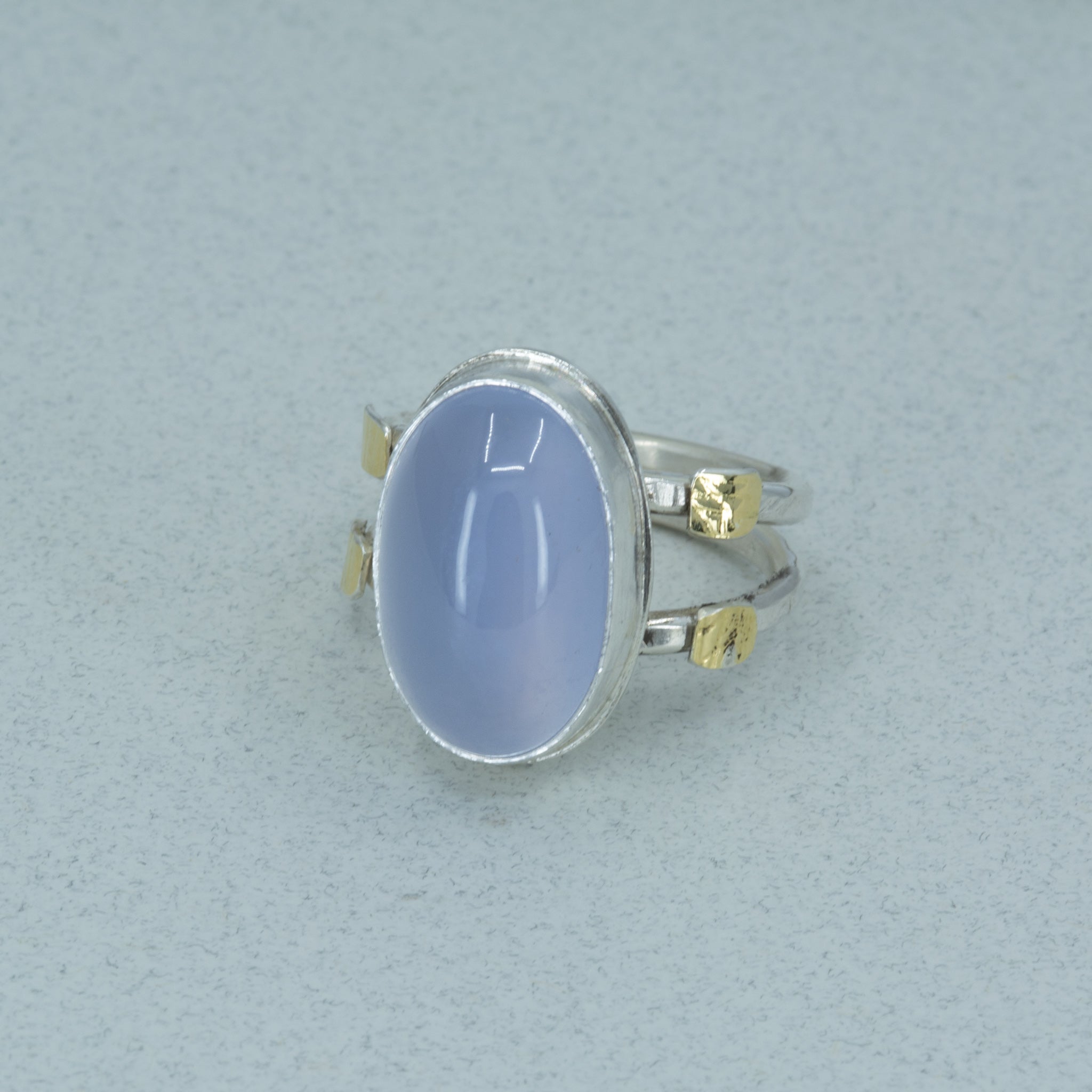 Natural Chalcedony Statement Ring: Handmade Sterling Silver and 18K Gold Ring